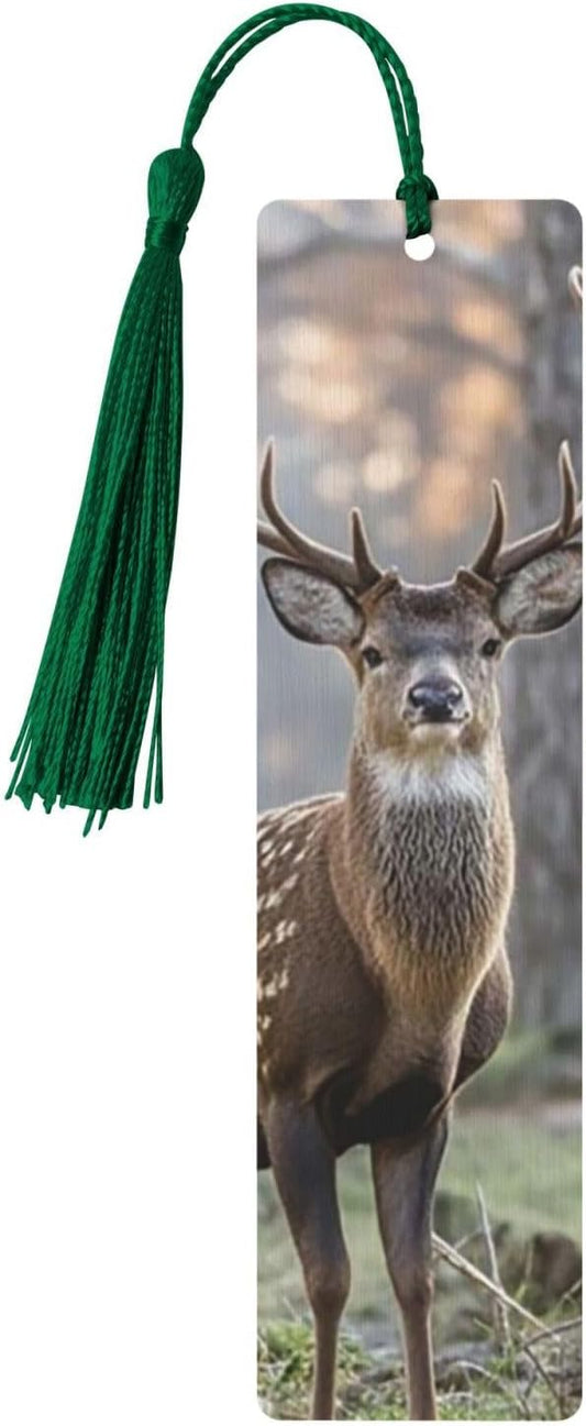 Camouflage Deer Bookmarks Gifts, Wood Bookmark for Women Men Handmade Book Mark for Book Lovers, Wood Tags Reading Page Markers Rectangle Shape Ornaments with Tassels