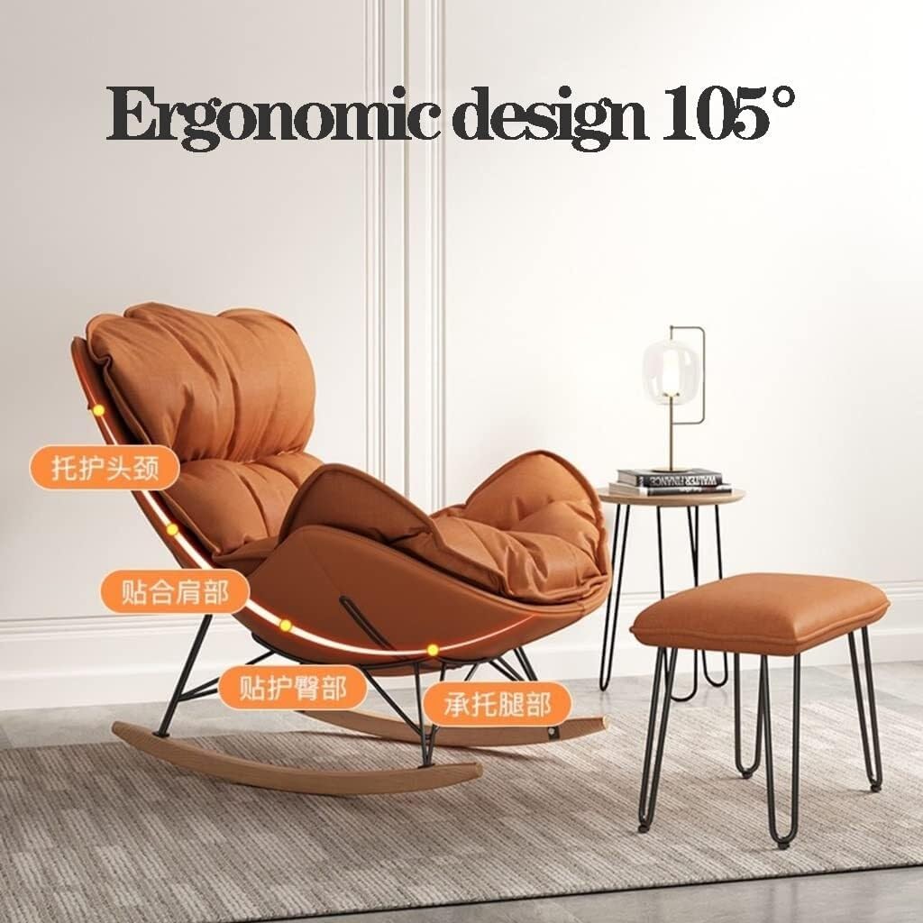LSLYTQ Rocking Chair, Upholstered Glider Rocking Chair with Ottoman Accents Sofa Chairs, Lounge Leisure Chair with Wooden Legs for Living Room, Bedroom, Offices