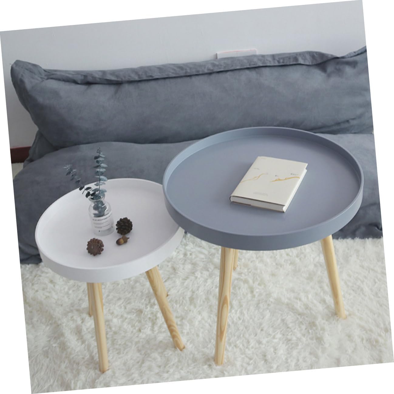 PRETYZOOM Modern Mini Round Sofa Side Table, Small White Scandinavian Tea Table for Living Room and Bedroom Corner Use