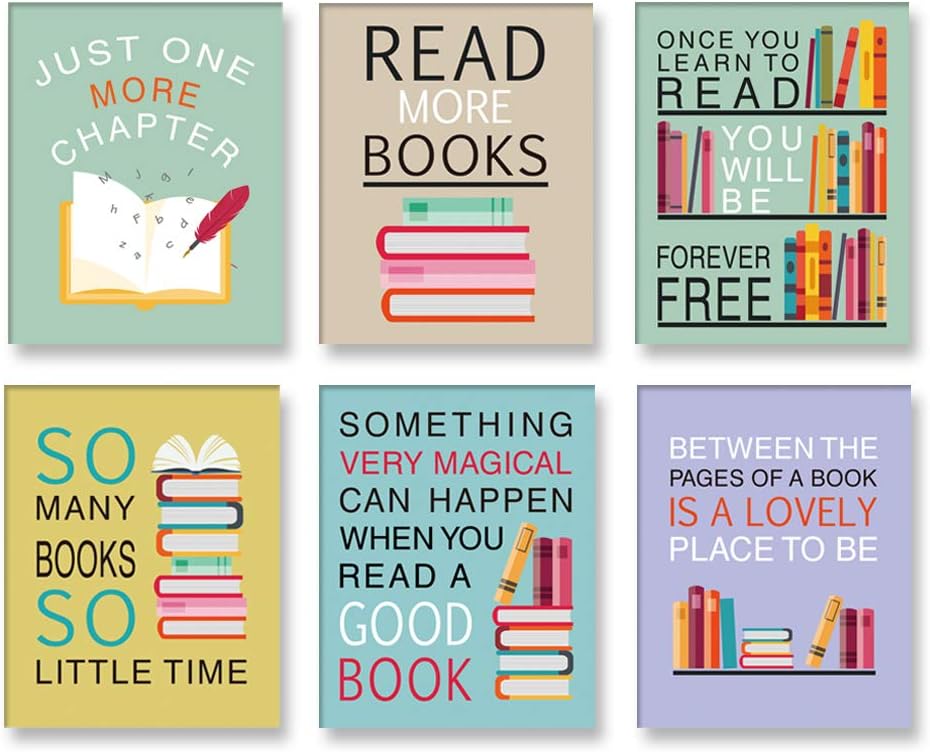 CHDITB Colorful Wall Art Print Inspirational Read Books Quote Artwork,Watercolor Books Art Painting, Set of 6 Art Posters(8" x10) Motivational Saying Canvas Poster For Classroom Library Study Decor