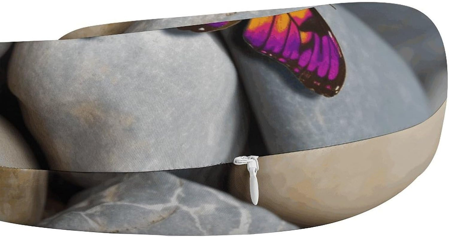 Colorful Butterfly Stone Neck Pillow Memory Foam U Shaped Pillows Portable Pillows for Shoulder Travel Head Support Pillow with Concealed Zipper for Airplane Car Home Office