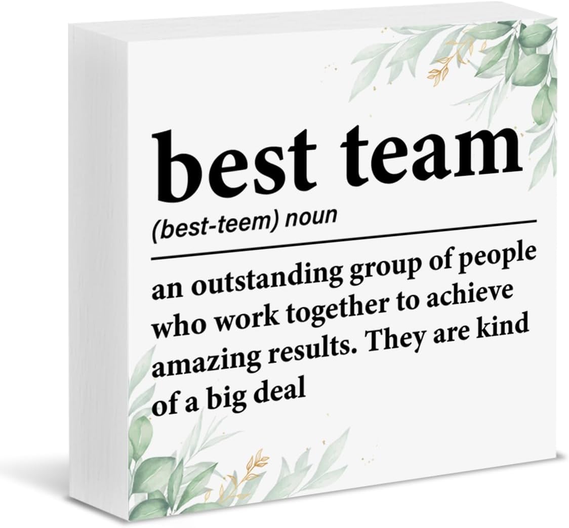 Best Team Gifts for Employees, Inspirational Teamwork Gifts Best Team Definition Wood Block Sign Desk Shelf Decor
