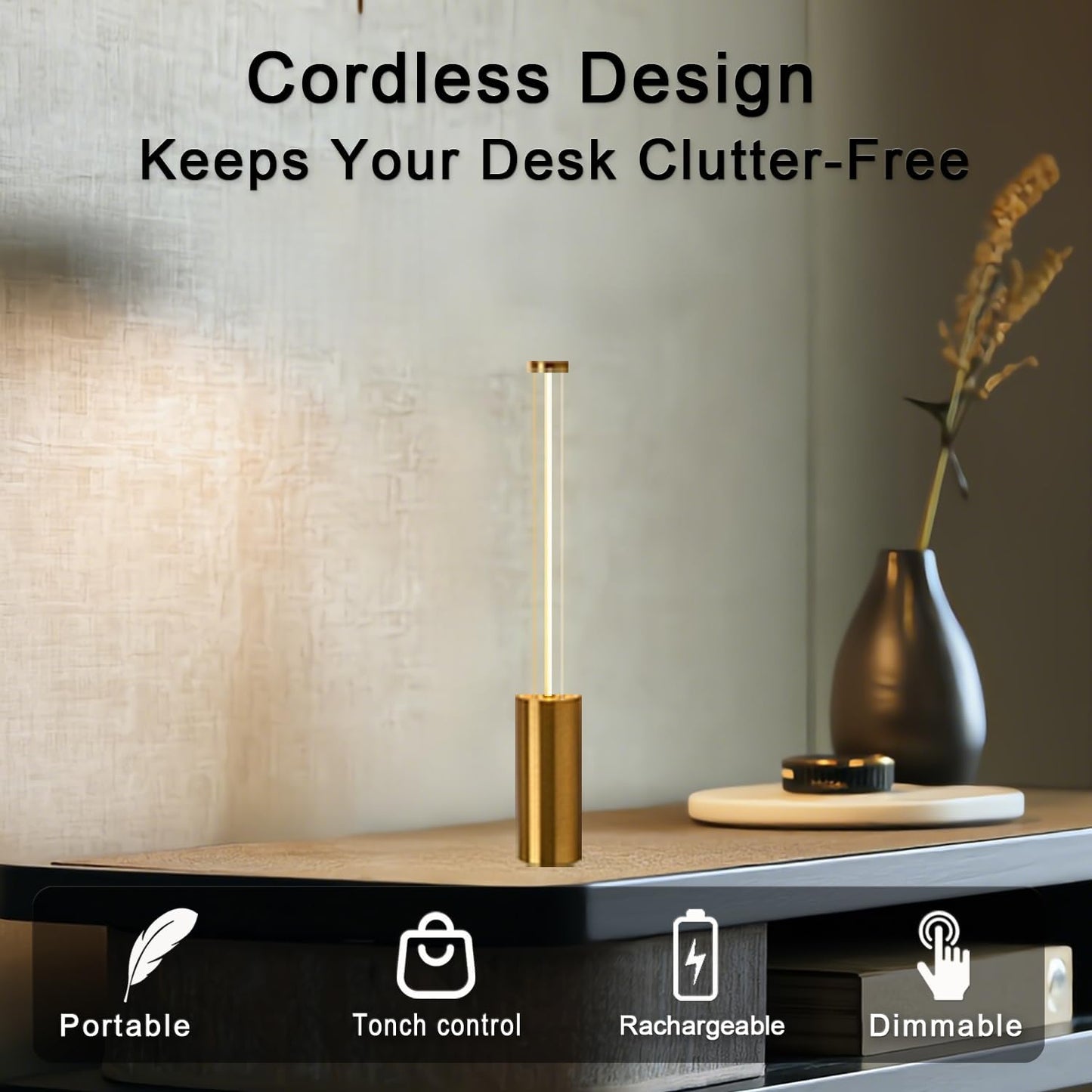 Gold Touch Lamp, Rechargeable Lamps Cordless Battery Operated Lights Small Lamps for Small Spaces Mood Lighting Portable Camping Lanterns for Dining Bar Patio Bedside Bookshelf Gold Decor