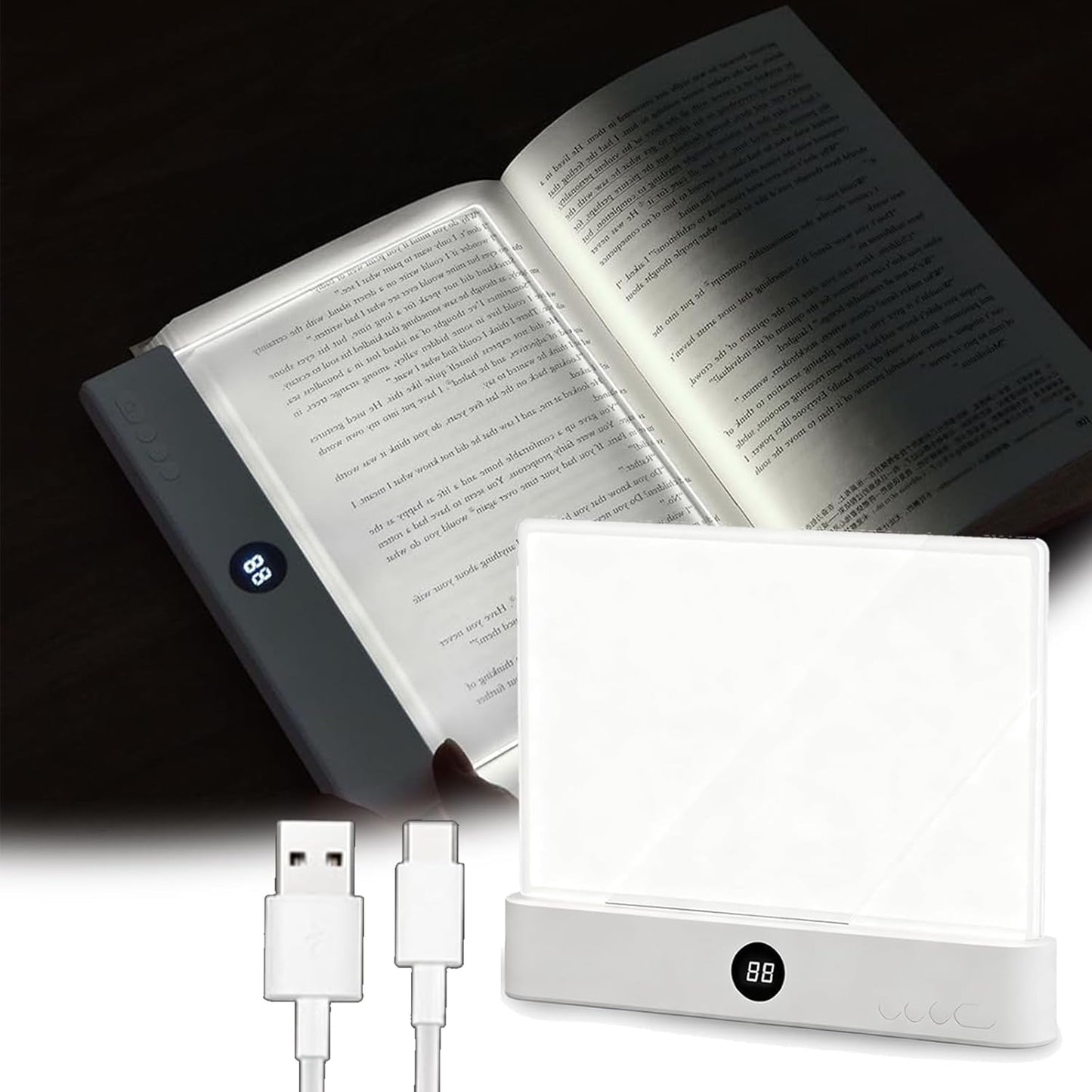 Smart Reading Light, 2026 Upgrade Rechargeable Clear LED Flat Book Light with 3 Colors & Timer, Book Page Light with Brightness Adjustment, Book Light for Reading in Bed (White)