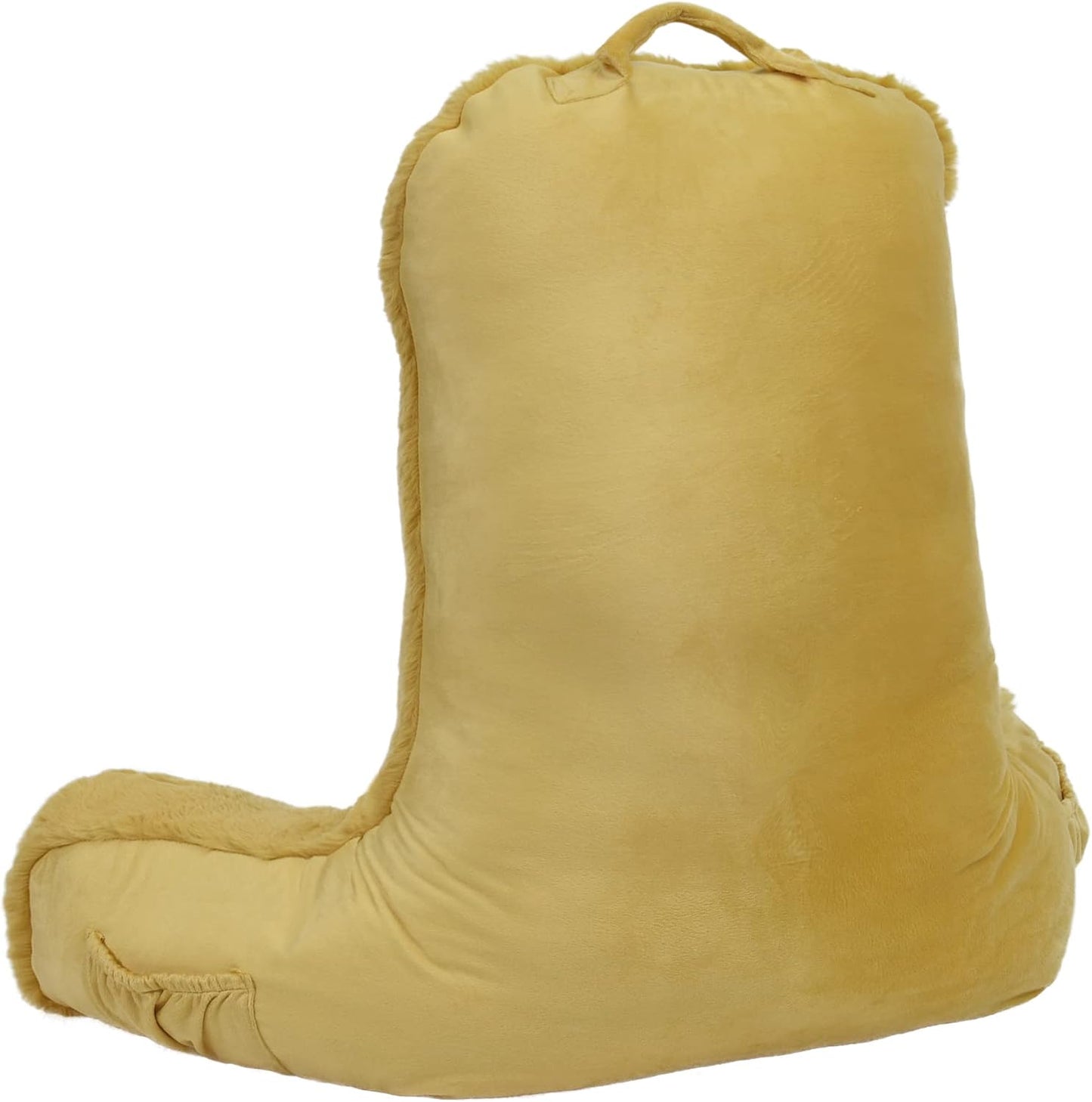 Faux Fur Reading Pillow Cover (Cover ONLY, NO Filler) for Shredded Stuffings, Removable Bed Rest Pillow Cover with Arms Pockets (Zipper Length 15.8"), 30 Inch High, Yellow