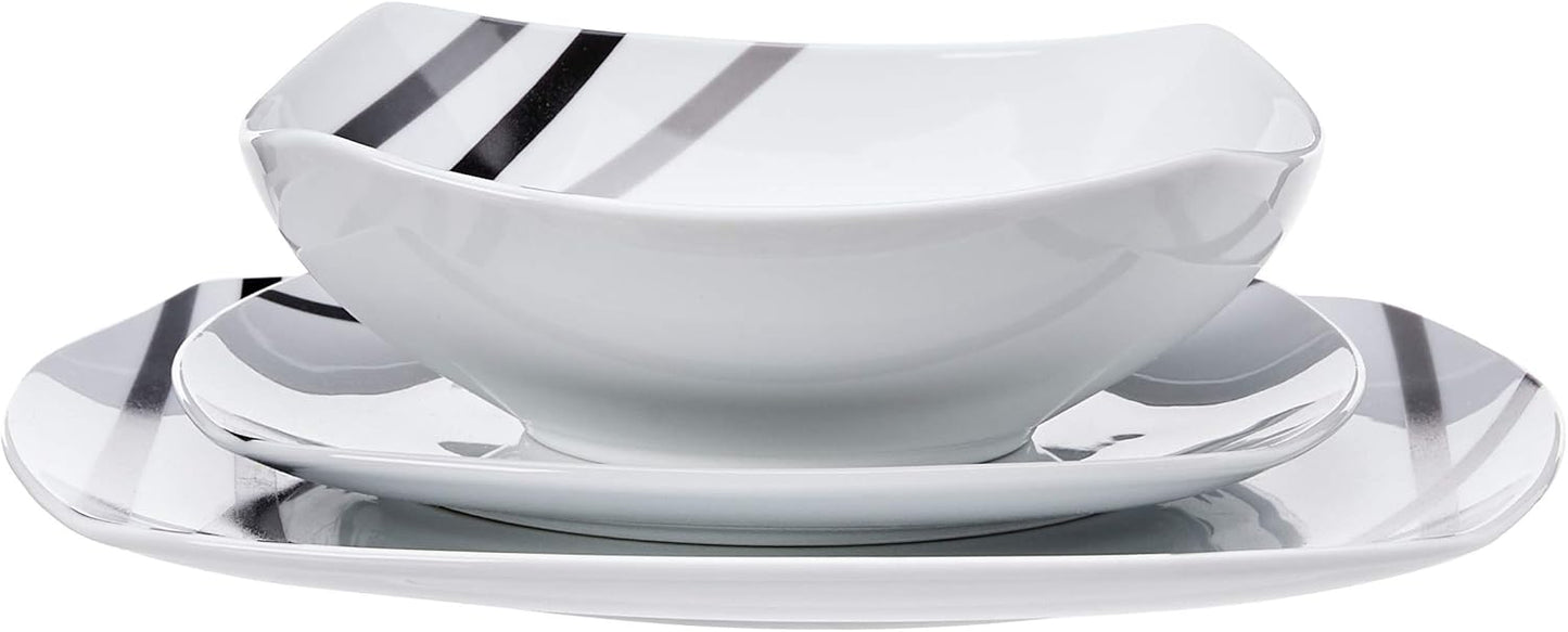Amazon Basics 18 Piece Kitchen Dinnerware Set, Dishwasher and Microwave Safe, Square Plates, Bowls, Service for 6, Modern Beams