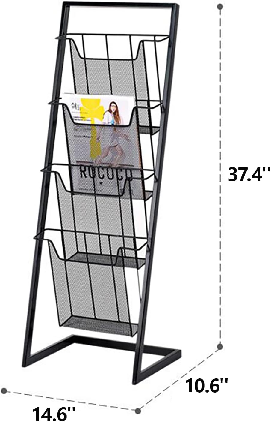 4-Tier Magazine Display Rack, Floor Standing Open Top Brochure & Newspaper Stand, Literature Holder for Shop, Exhibition, Office, Hotel, Bank, Library, White