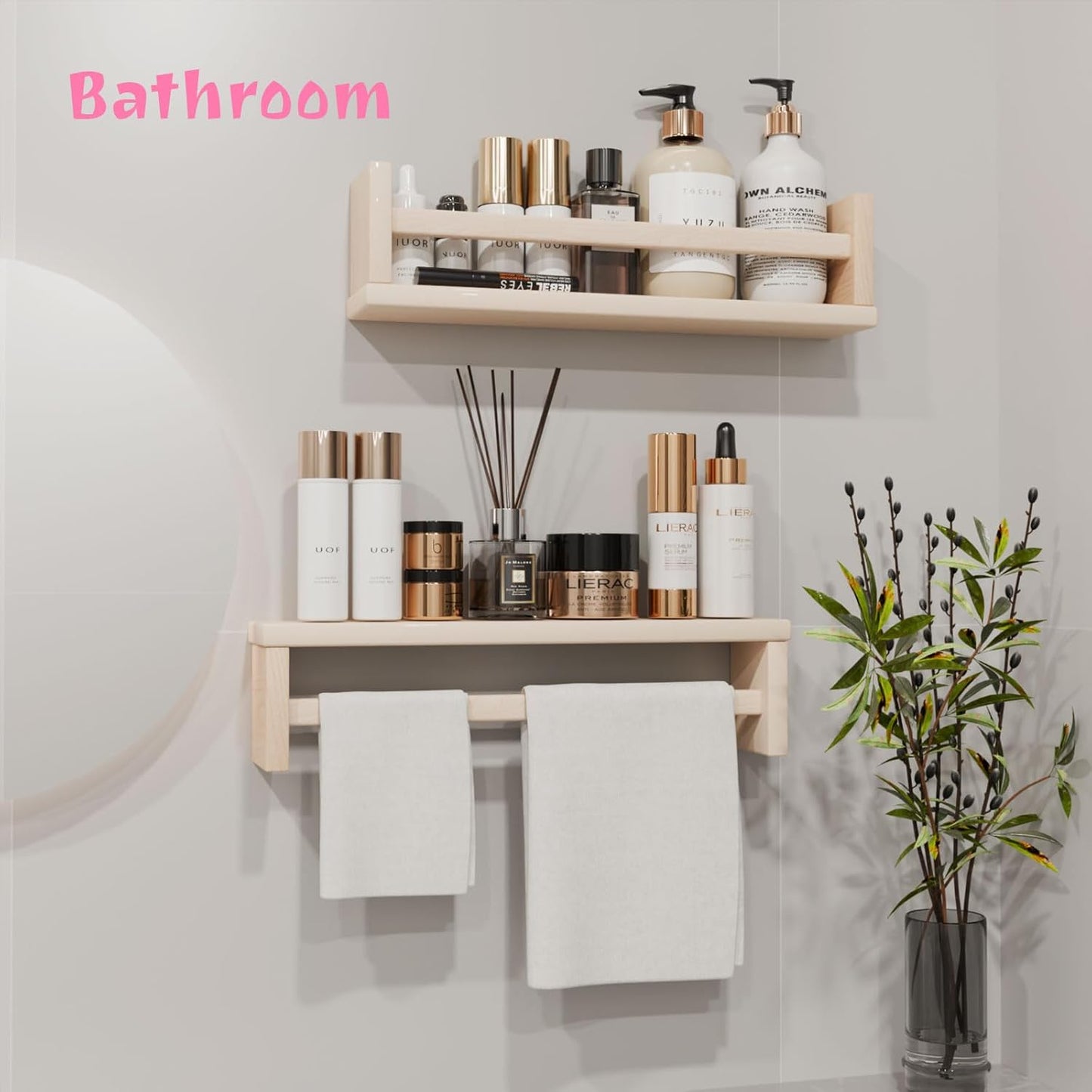 2-Pack Floating Shelves, 16 Inch Wooden Wall Mounted Hanging Shelf,Space Saving for Living Room, Bedroom, Kitchen, Office, Study, Kids Room