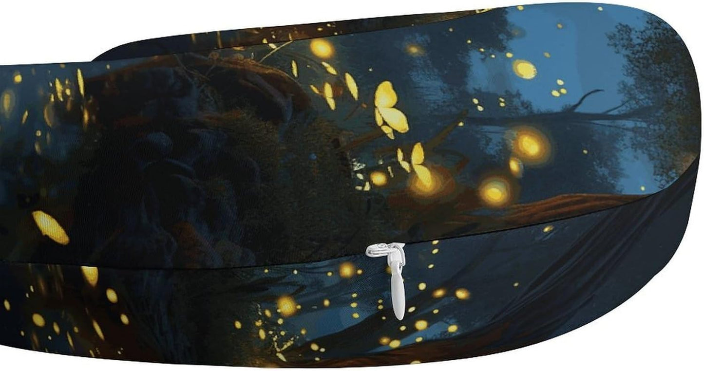 Fireflies Neck Pillow Memory Foam U Shaped Pillows Portable Pillows for Shoulder Travel Head Support Pillow with Concealed Zipper for Airplane Car Home Office
