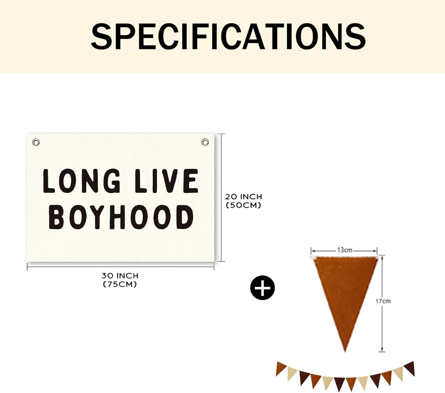 Long Live Boyhood Boys Room Decor Nursery Decor Linen Canvas Banner Wall Hanging Flag for Boys Bedroom Decoration Toddler Boy Room Nursery Wall Art 30x20 Inch with Neutral Felt Triangular Flags
