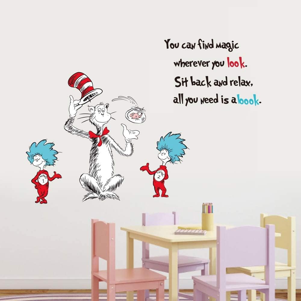 Runtoo Kids Inspirational Quotes Art Stickers - All You Need Is a Book Reading Room Decals for Bedroom and Classroom Wall Decor