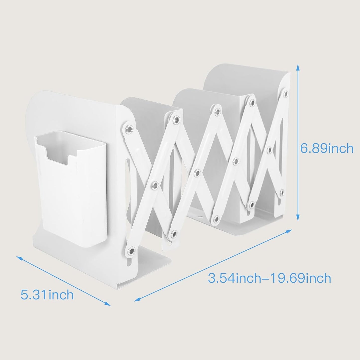 Adjustable Metal Bookends with Detachable Magnetic Pen Holder - Durable Expandable Book Stand for Desk, Office, and Home Decorative Bookends