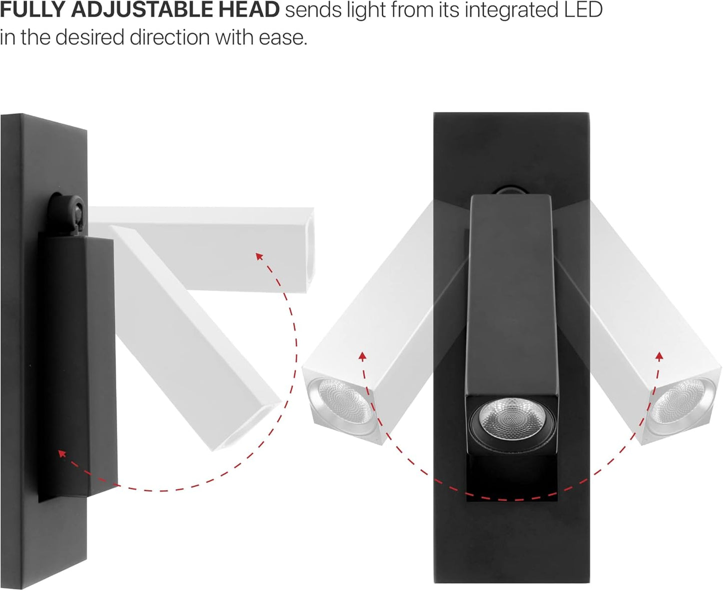 LEEKI Modern Wall Mounted Bedside Adjustable Reading LED Light Sconce - Just Lift to Turn On or Hide to Turn Off - Black