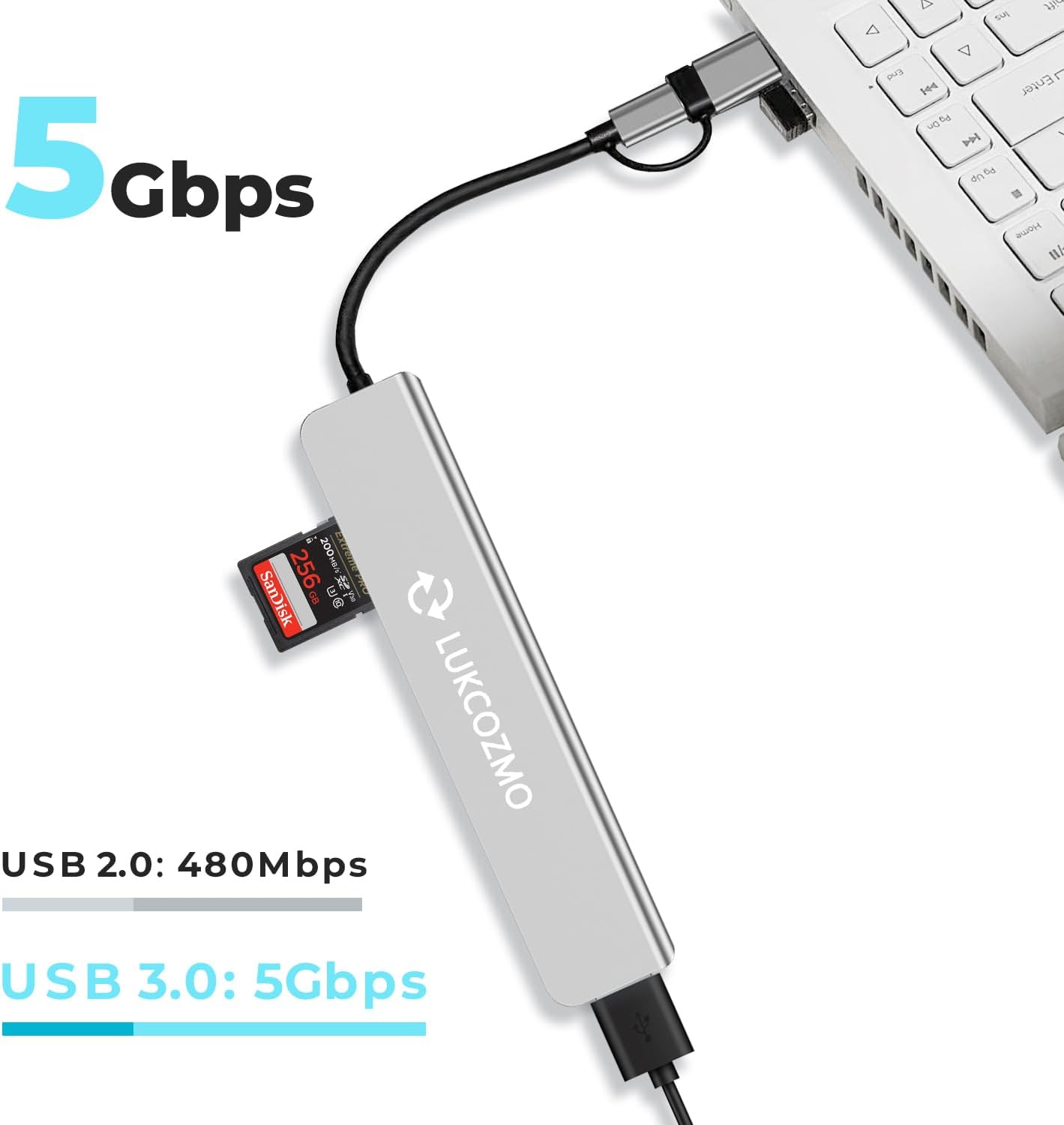 Updated USB Hub USB C Hub USB Splitter Port Extender 7 in 1 USB 3.0 Hub USB Adapter&USB C Splitter 4 USB 1 USBC TF/SD Card Reader Audio Output Compatible with MacBook/Pad Pro/Dell/HP Laptop/Phones…