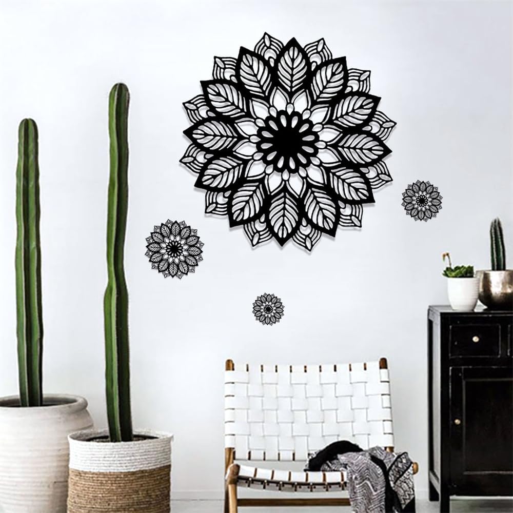 Large Black Mandala Wall Decals Flower Wall Stickers Removable Peel and Stick Bedroom Living Room Dining Room Wall Art Murals Kids Baby Nursery Wall Decor Home Decoration
