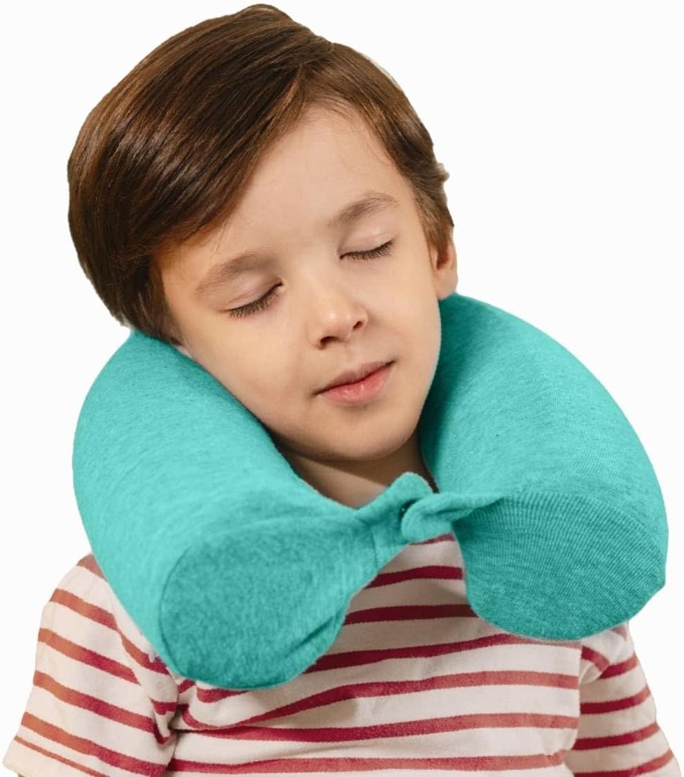 Dot&Dot Green Twist Memory Foam Kids Travel Pillow for Airplanes - Neck Pillows for Sleeping - Airplane Pillow for Neck Support, Chin, Lumbar, Leg - Adjustable Toddler Neck Pillow