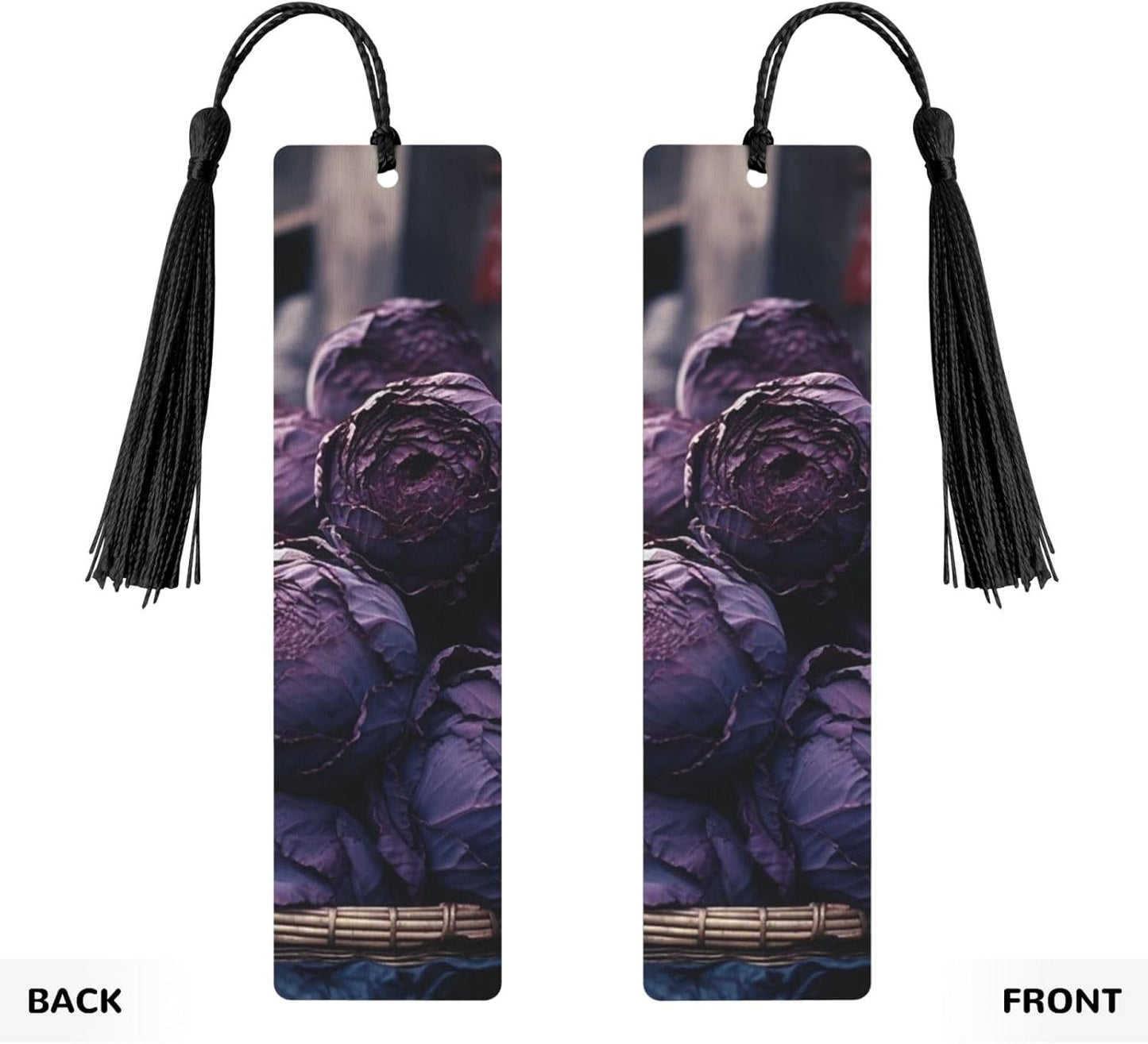 Purple Cabbage Bookmarks Gifts for Women Men, Wooden Bookmarks for Book Lovers, Vintage Book Marks Ornaments with Tassel, Unique Personalized Reading Page Markers Black