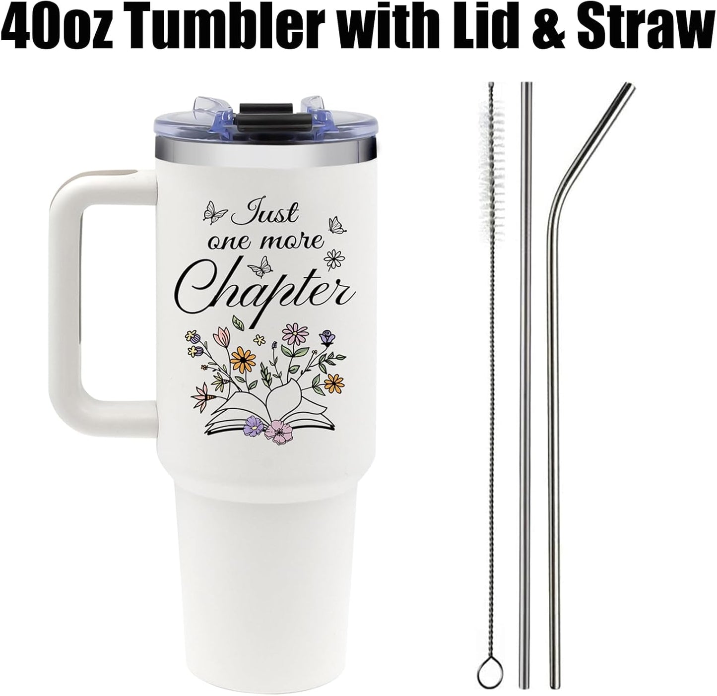 Gifts for Book Lovers Women, Book Lover Tumbler with Handle - 40oz Stainless Steel Travel Mug Insulated Coffee Cup, Bookish Bookworm Gift - Literary Librarian Gift - Reading Gifts for Readers Woman