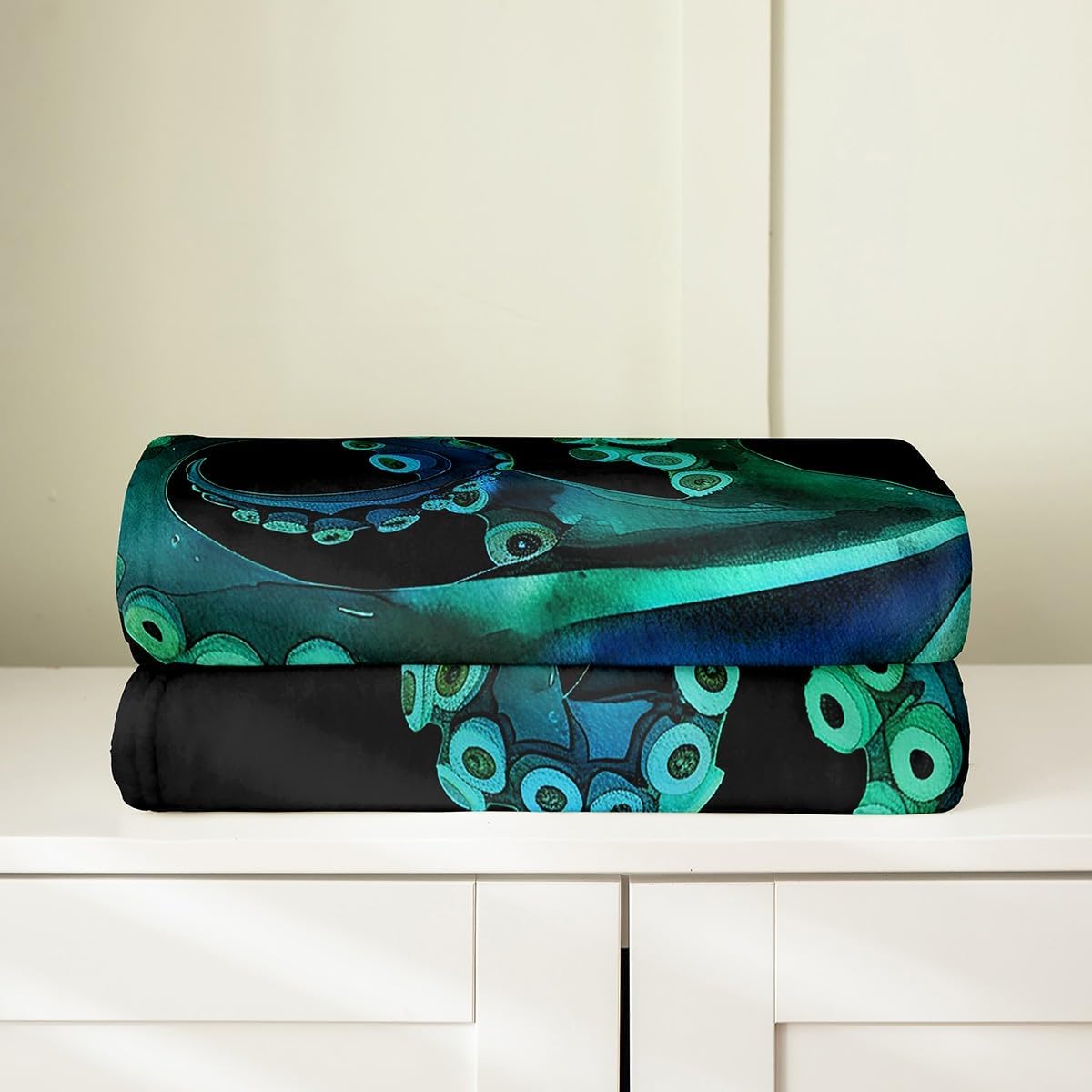 Octopus Fleece Blanket All Season Coastal Sealife Throw Blanket Throw for Kids Boys Girls Ocean Kraken Flannel Blanket Sofa Bed Couch Decor Teens Green Octopus Tentacles Plush Blanket Warm Soft