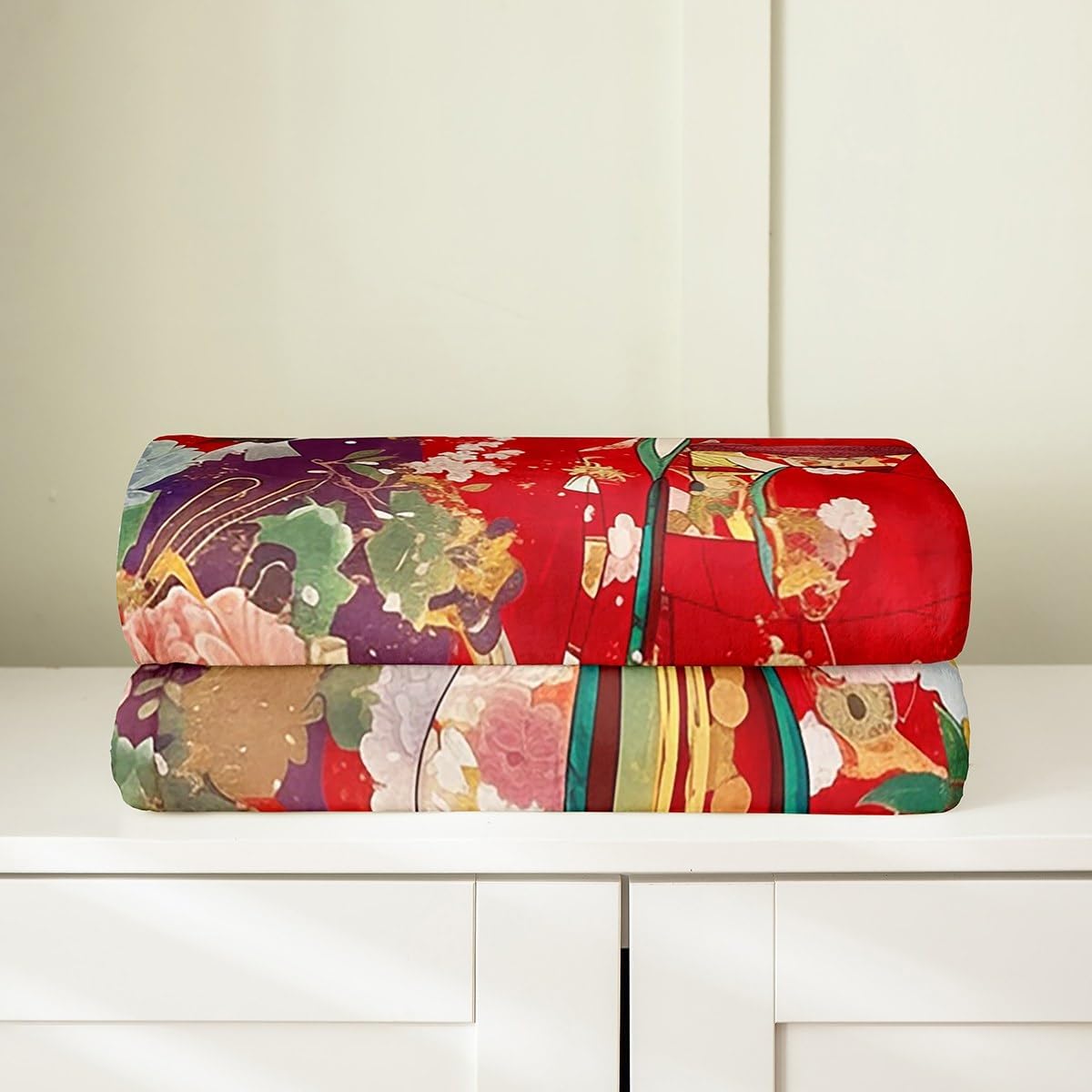 Japan Geisha Girls Flannel Fleece Blanket Throw 50"x60" for Kids Adults Women Japanese Style Floral Flower Plush Throw Blanket Japanese Ukiyoe,All Season for Bed Sofa Couch Hokusai Pattern