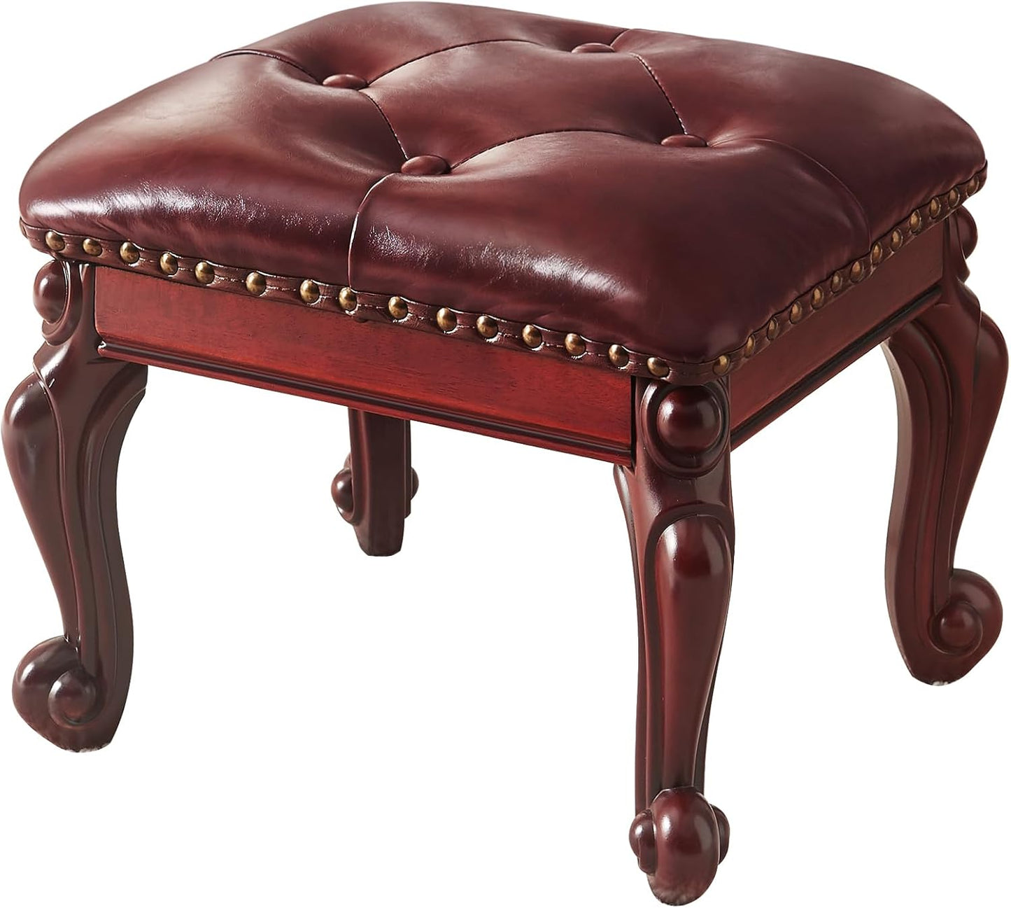 Ottoman Foot Rest, Small Leather Footstool, Vintage Living Room Ottoman, Solid Wooden Shoe Stool, Dark Brown