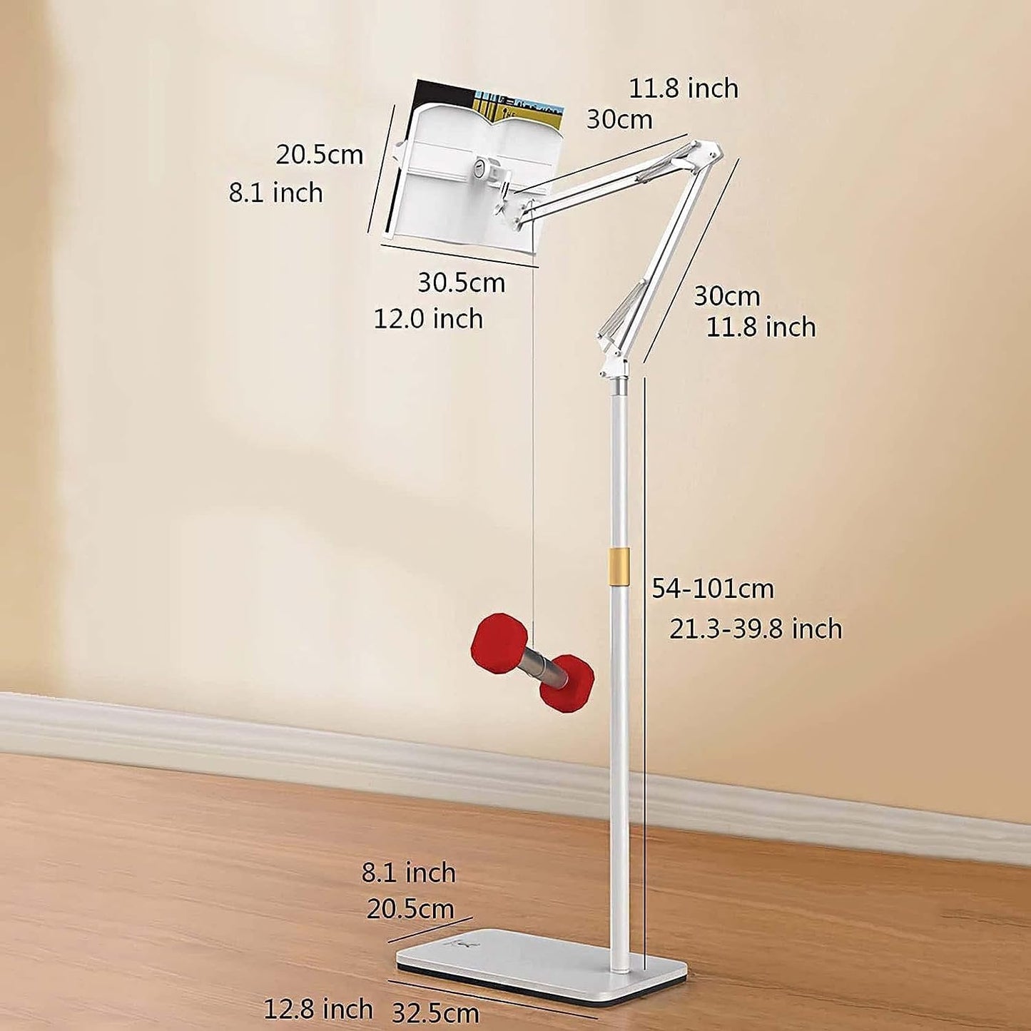 Book Holders for Reading Hands Free, Height Adjustable Cookbook Stand with Book Clip, Angle Adjustable Foldable Tablet Holder (Off White)