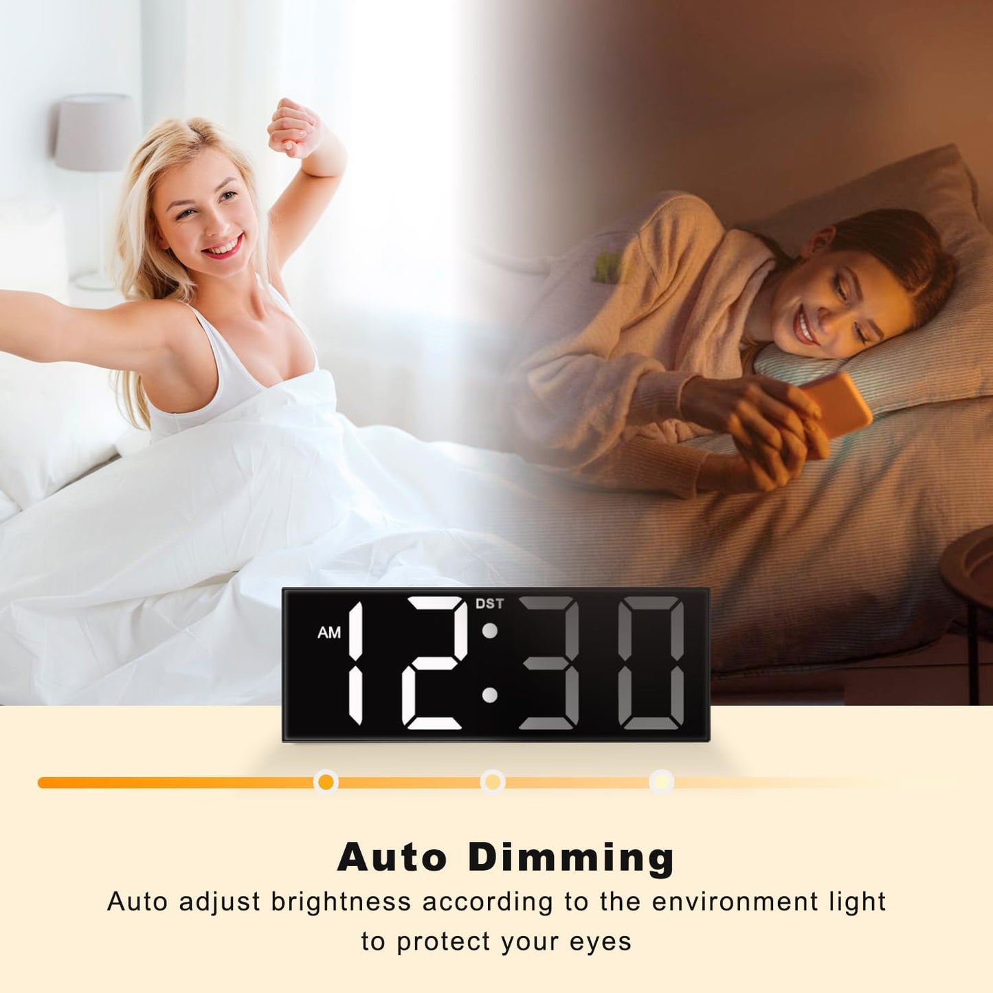 JALL 12'' Large Digital Wall Clock, Big LED Number Dispaly, RGB Colors, DST, Night Light for Classroom Living Room Bedroom Mounted Birthday Xmas Gift for Senior, Mem Womem (White Font, 12 inches)