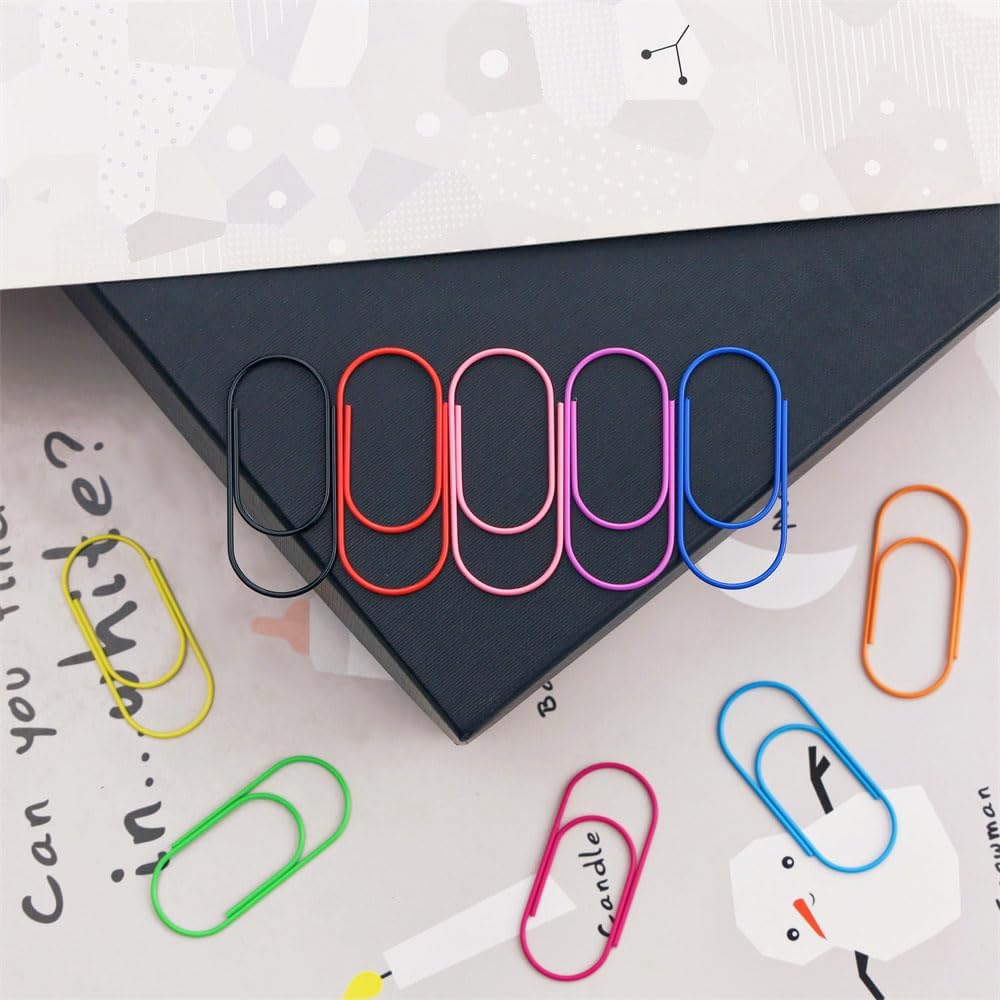 OWLFAVO 100pcs 2 inch Jumbo Paper Clips with Storage Box, 10 Colors, Funny Cute Paperclips Bookmarks Planner Clips for Fun Office Supplies School Gifts Wedding Decoration