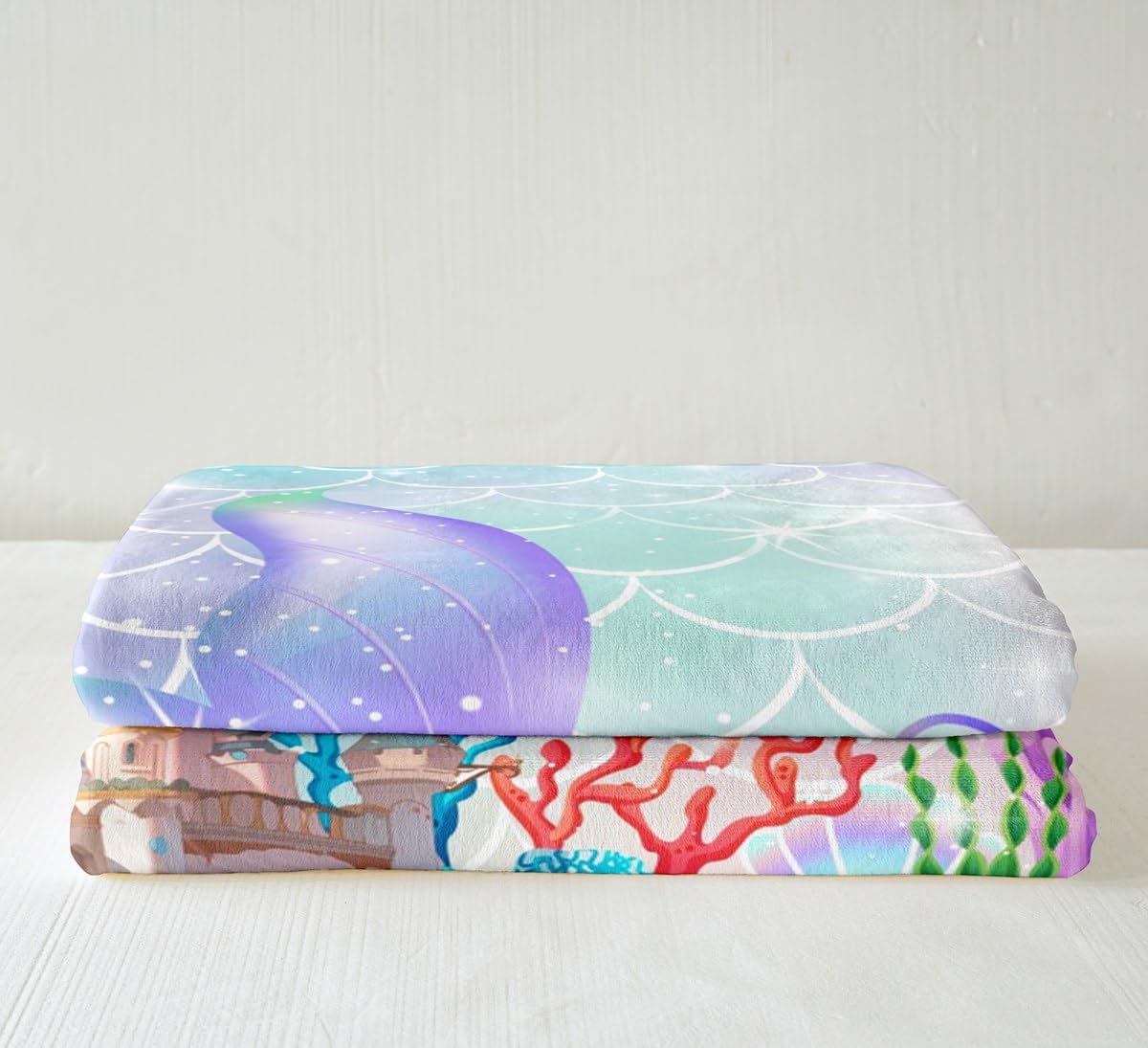 Mermaid Tail Bed Blanket Cartoon Mermaid Scale Blanket for Girly Toddler,Little Girls Mermaid Decor Throw Blanket Dreamy Sealife Fleece Blanket Sparkle Coastal Creature Couch Sofa Decor 50"x60"