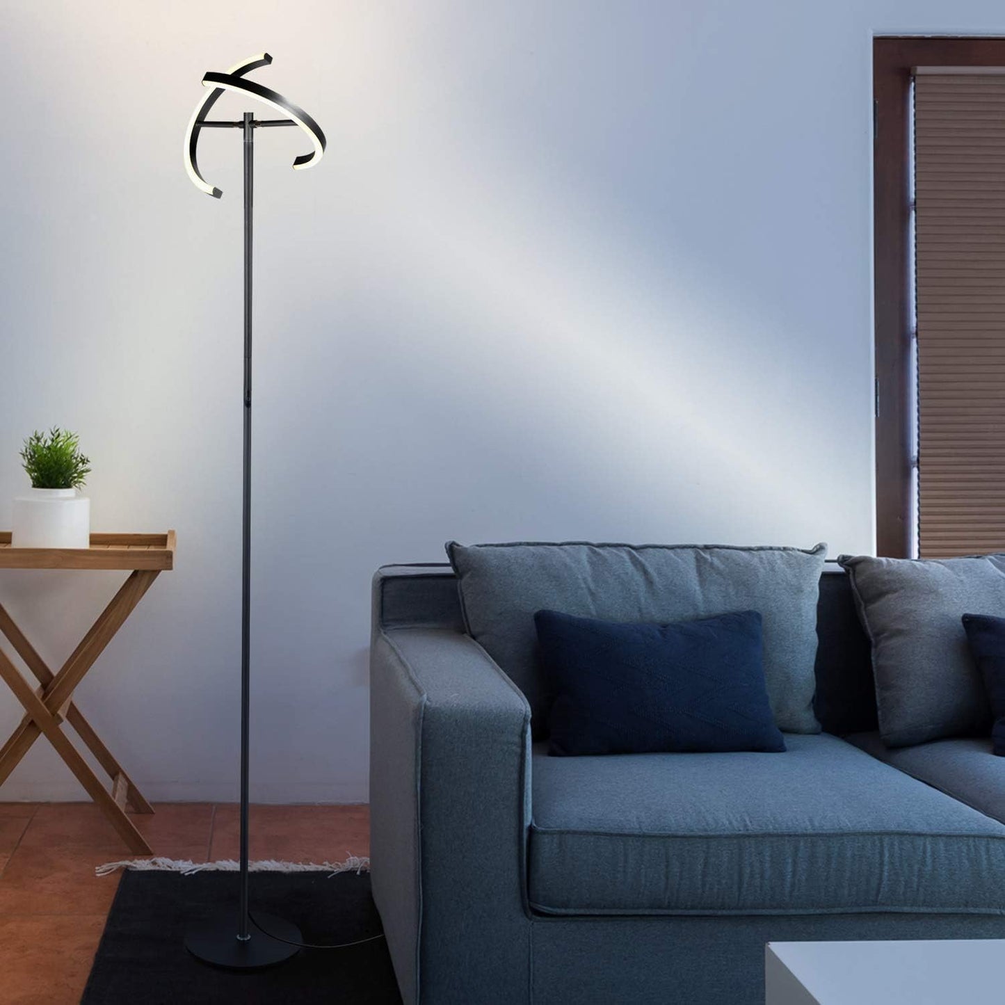 Brightech Halo Split Modern Bright LED Torchiere Floor Lamp for Offices - Dimmable, Tall Standing Lamp for Living Room or Bedroom - Adjustable Light w/Rotating Angles - Jet Black