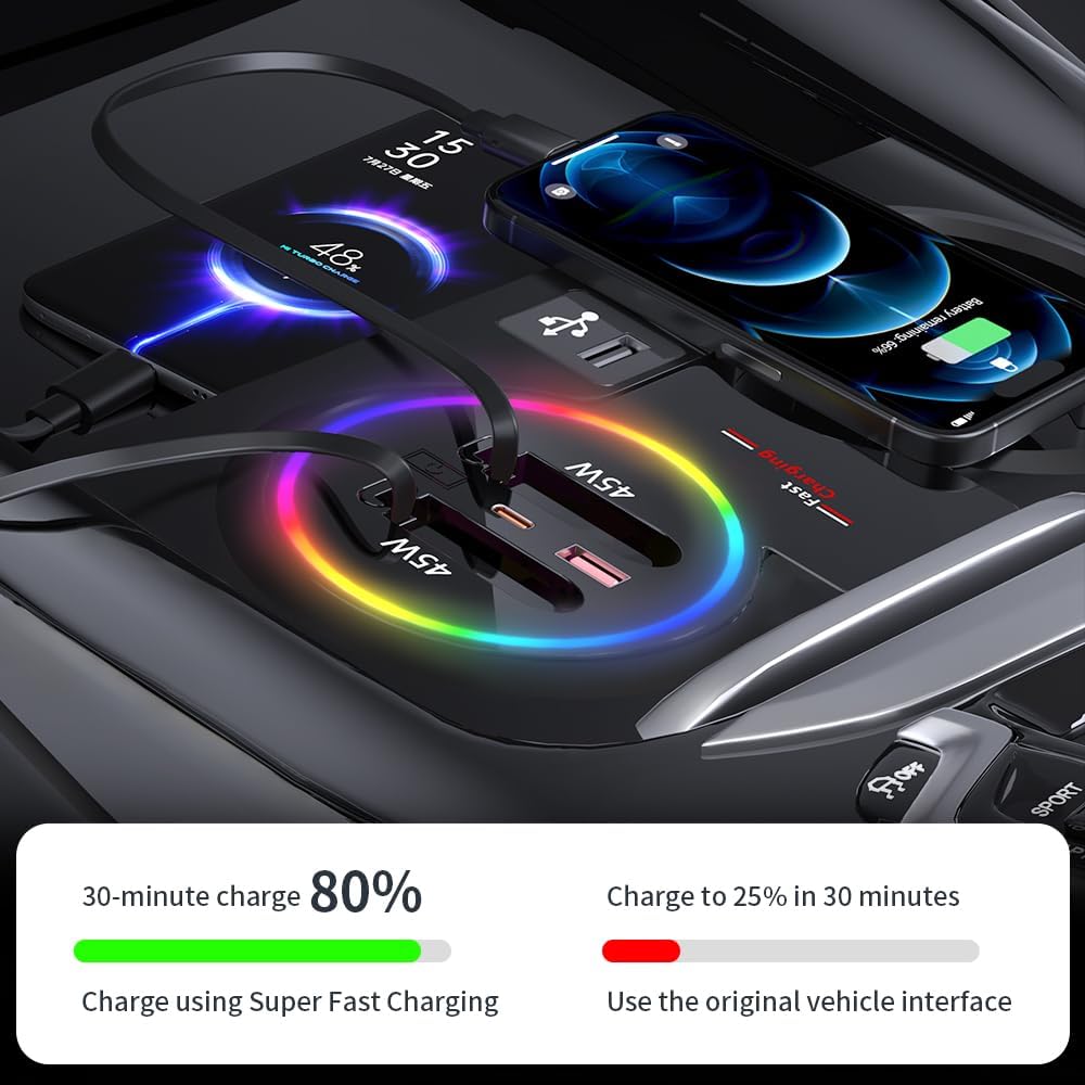 Car USB Hub Docking Station for BMW X3 2018-2024，X3 M 2020-2024，X4 2019-2025，X4 M 2020-2025 Type-C Fast Charger Auto Interior Centre Console Accessories Cigarette Lighter Phone Charging Adapter