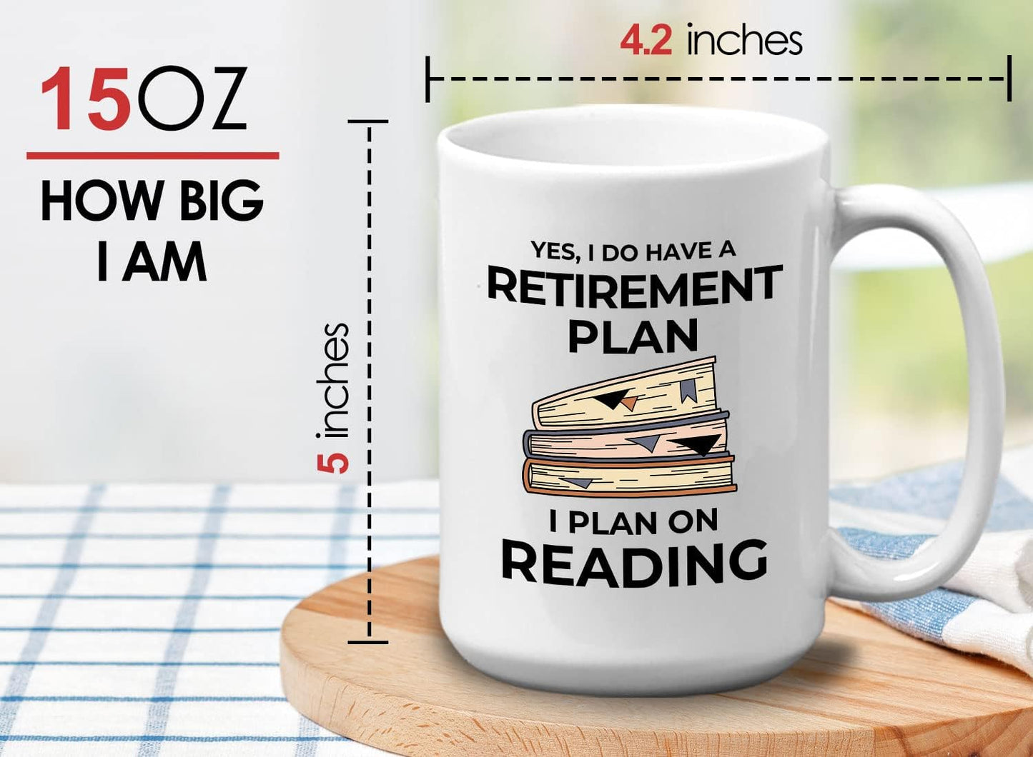 Bubble Hugs Book Lover Coffee Mug 15oz White - Retirement Plan Reading - Reading Retired Coworker Employee Retirement Reader Stack of Books Book Lover Bookish Novelist Librarian Writer