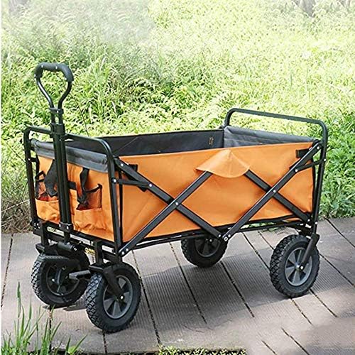 Portable Camping Cart,Shopping Cart Garden Trolley Beach Wagon Trolley Offroad Folding Utility Coaster Wagon Hand Cart,Orange