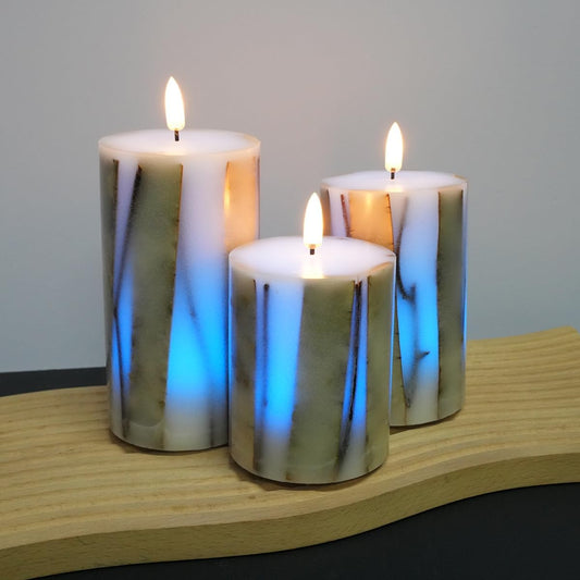 Grey Rechargeable Jar Flameless Candle, Flashing LED Pillar Real Wax Candle with Remote Control and Timer, Pumpkin Glass Electronic Candles for Room Decoration, 1 Set of 3