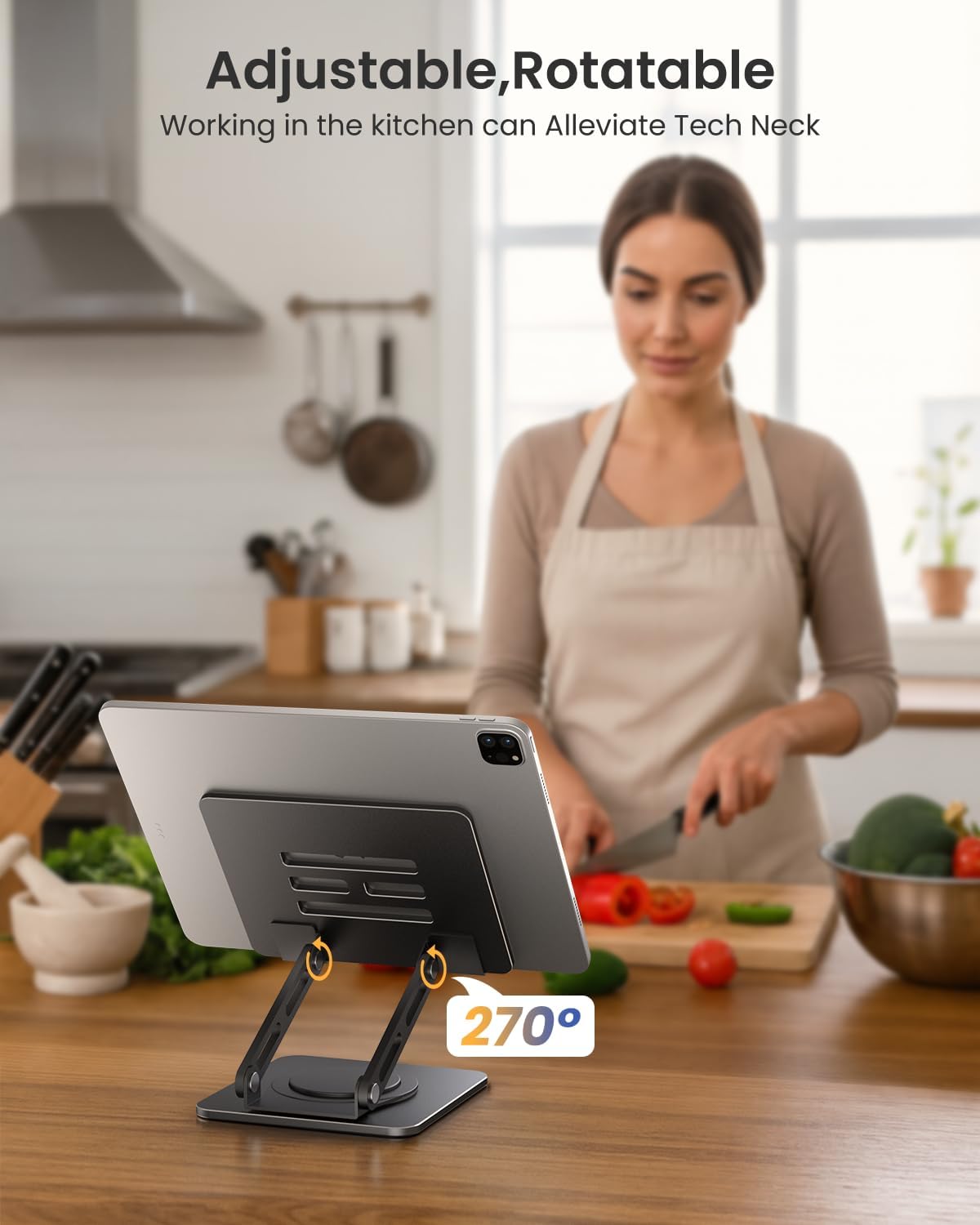 Adjustable Tablet Stand, 360 Rotating iPad Stand with Heavy-Duty Base, Tablet Holder Compatible with 4.0-16.9" Device, 2025 iPad Pro Air Mini, Kindle, Surface Tablet, Portable Monitors - Black