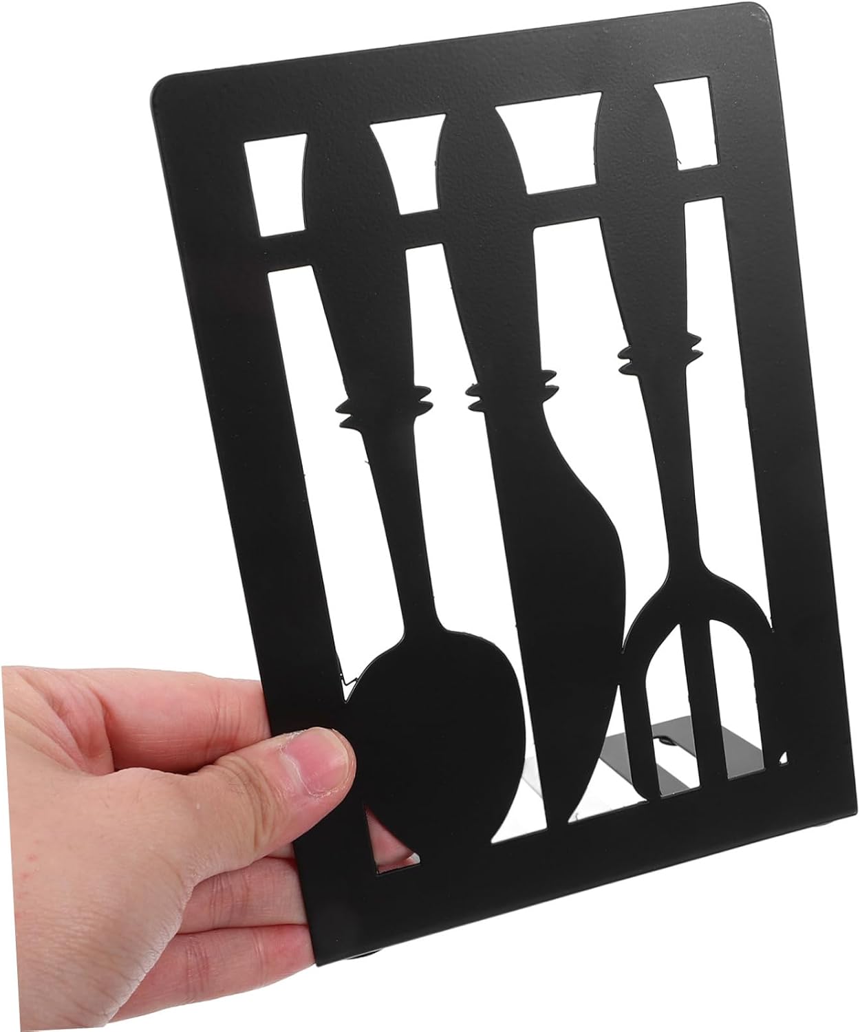 TEHAUX Decorative Metal Bookends with Cutlery Design 1 Pair Book Holder for Kitchen Cookbooks and Shelves Creative Book Organizer for Home Office and Study 6.77X4.72X3.54In
