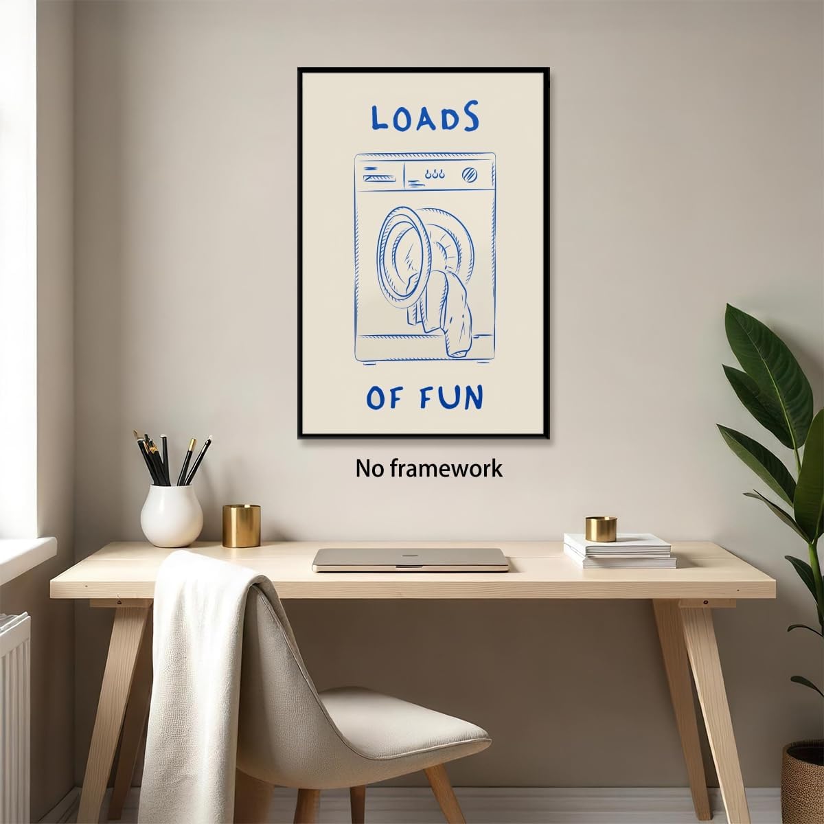 Funny Laundry Wall Art Loads Of Fun Poster Cute Quote Canvas Print Blue Minimalist Laundromat Pictures Painting Trendy Modern Home Hotel Rooms Decor 16x24inch Unframed