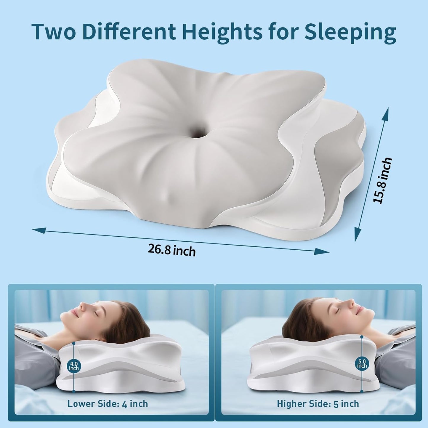 Cervical Neck Pillow - Neck Support Pillows for Sleeping, Contour Memory Foam Pillows for Side, Back & Stomach Sleepers, Ergonomic Neck Pillow with Breathable Cover (Grey)