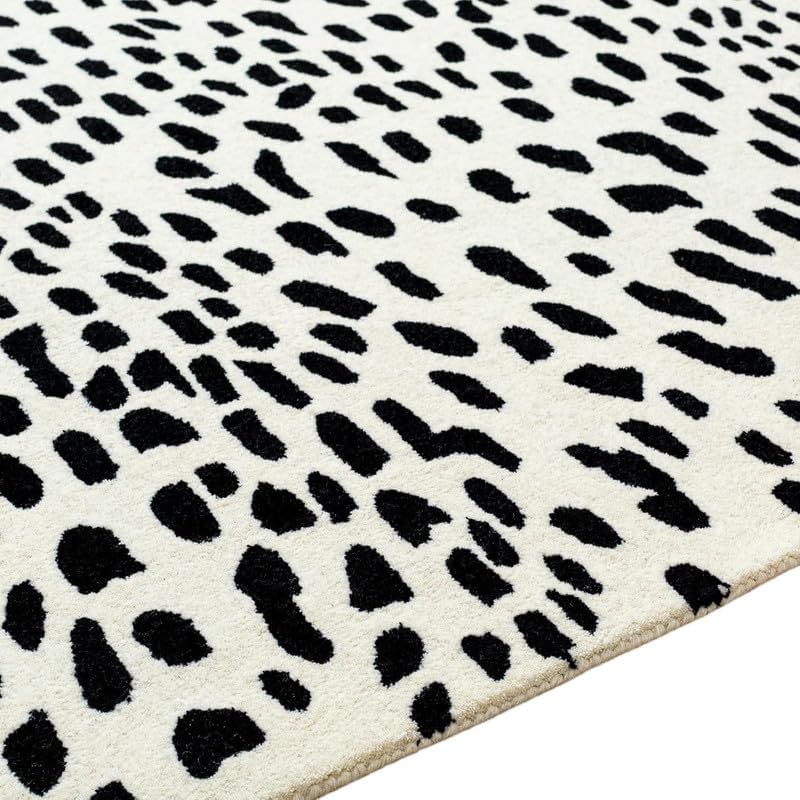 Hand Tufted Black & White Dalmatian Animal Print Area Rug – 12x15 Ft – Modern Abstract Carpet for Living Room & Bedroom