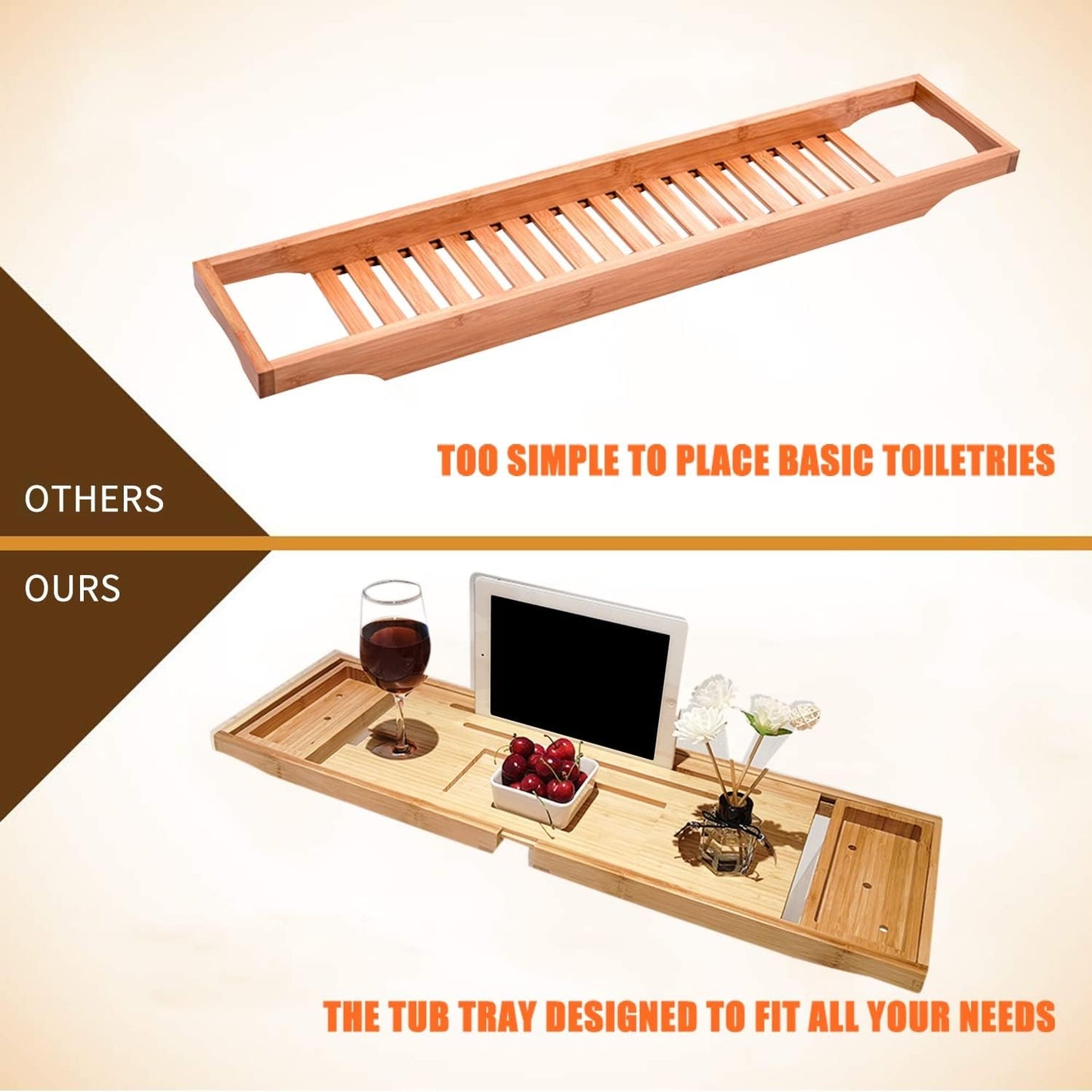 Extendable Bath Tray Bathtub Spa Tub Caddy Organizer Book Wine Tablet Holder Reading Rack Bathroom Accessories