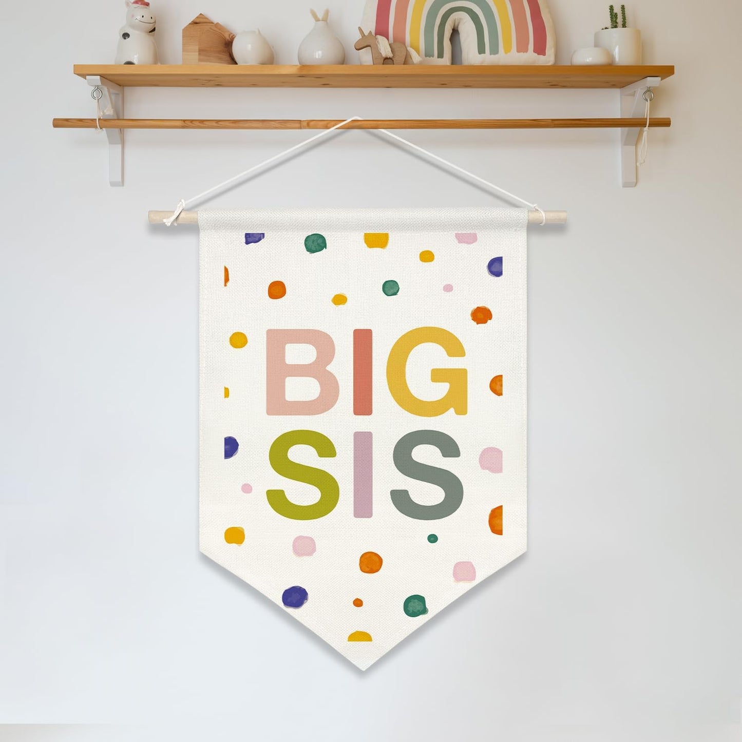 BIG SIS Wall Hanging Banner,Colorful Canvas Nursery Sign for Baby Girl, Little Sister Room Decor, Toddler Bedroom or Playroom Wall Hanging Poster, Lovely Gift for Newborn Girls or Big Sister Reveal 16x11inch(KD13)