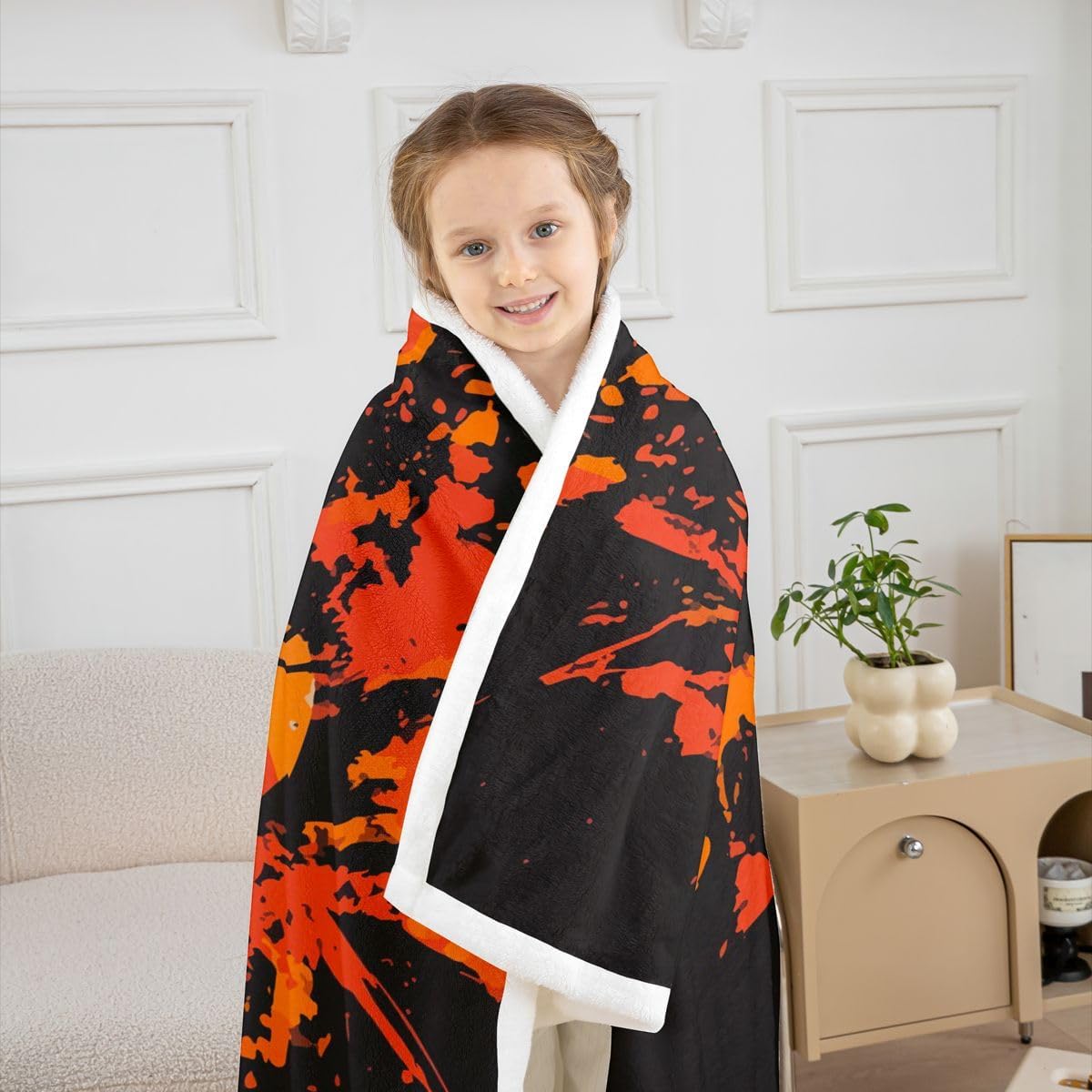 Feelyou Basketball Sherpa Throw Blanket for Couch Sports Super Soft Cozy Fleece Basketball Lover Blanket for Winter, Plush Throw Ball Game Baby 30"x40" Black Orange All Season