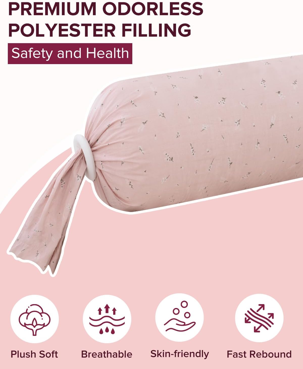Full Body Pillow for Adults,55 Inch Long Bed Pillow, Candy Round Hugging Bolster, Firm Support for Side Sleepers, Adjustable Height with Washable Cotton Pillowcase, Pink