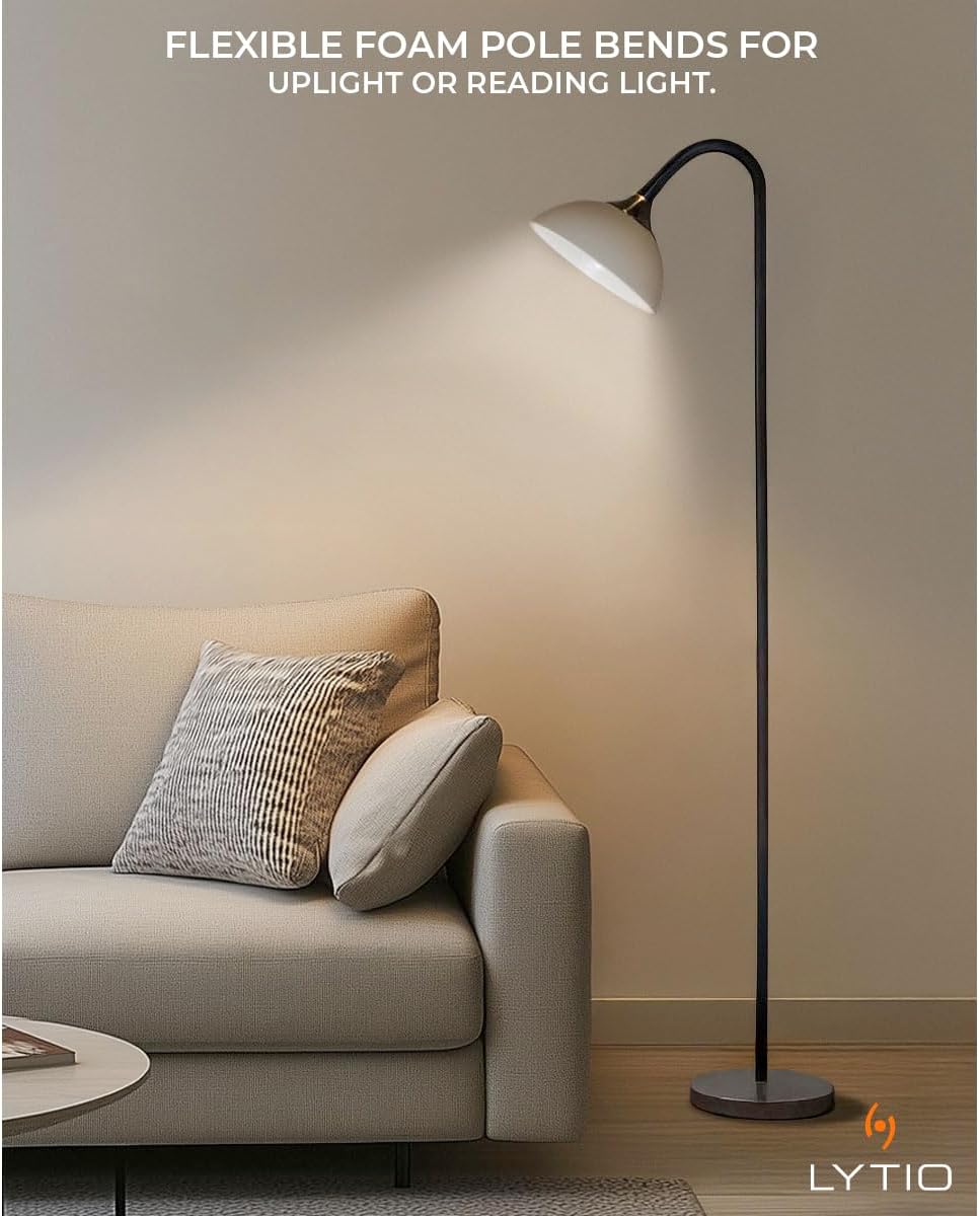 LYTIO Floor Lamps for Living Room, 71-Inch, 150W Incandescent Shade Cup for Warm Light, 3-Way Rotary Switch for Ease of Use, Satin Nickel Base