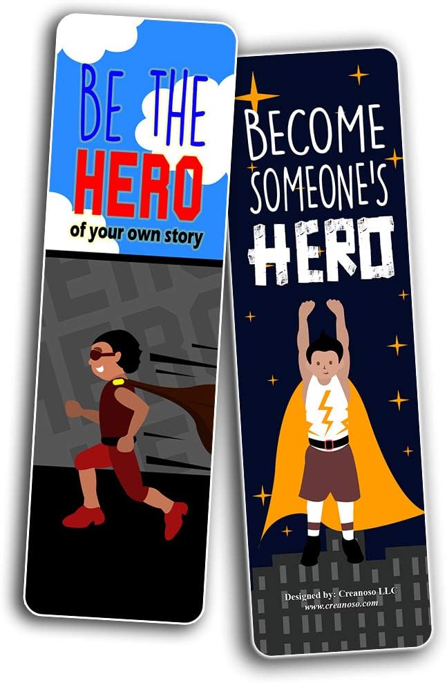 Creanoso Superhero Bookmarks for Kids (12-Pack) – Premium Gift Set – Awesome Bookmarks for Boys Girls – Six Bulk Assorted Bookmarks Designs – Unique Quality Cool Giveaways Collection Pack