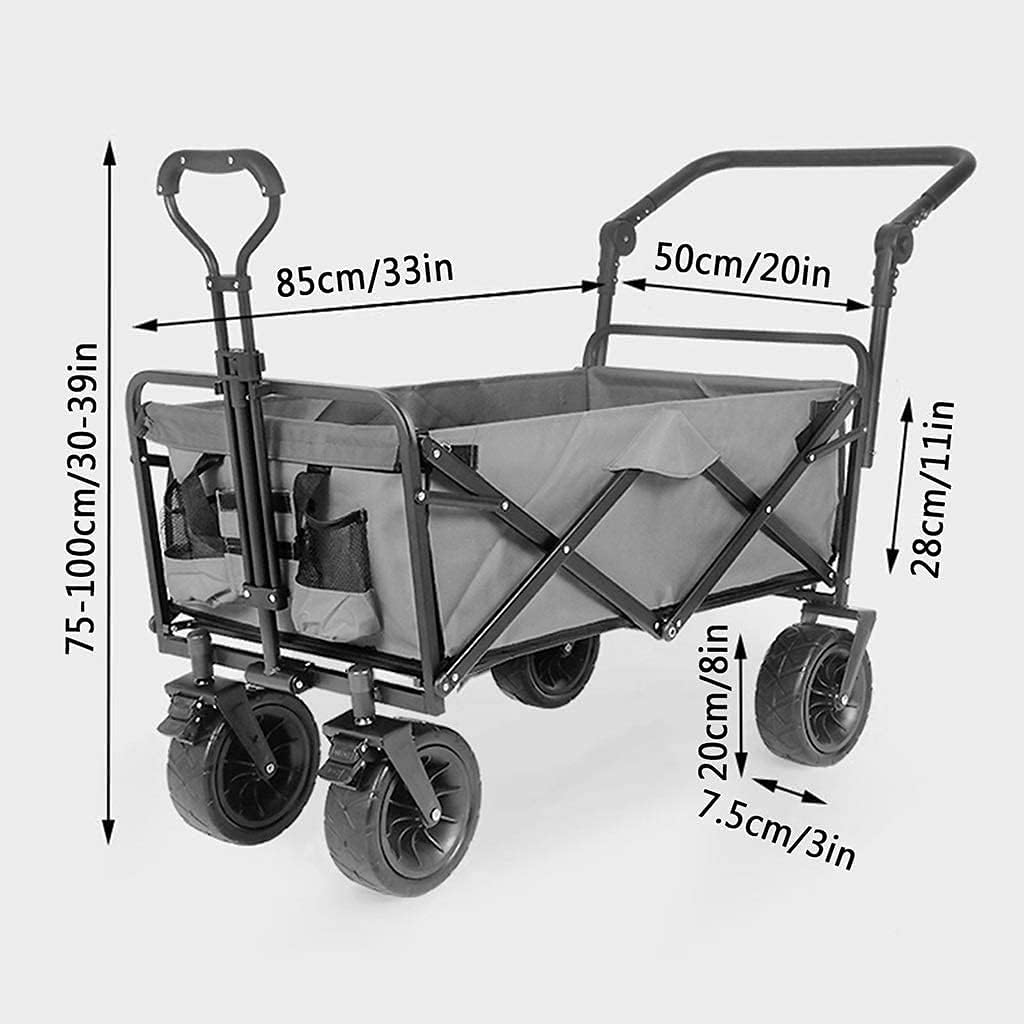 Outdoor Folding Utility Wagon Outdoor Folding Wagon Cart with Brakes Utility Camping Trolley Sturdy Portable Rolling Buggies for All Terrain Load-Bearing 100kg / 220lbs