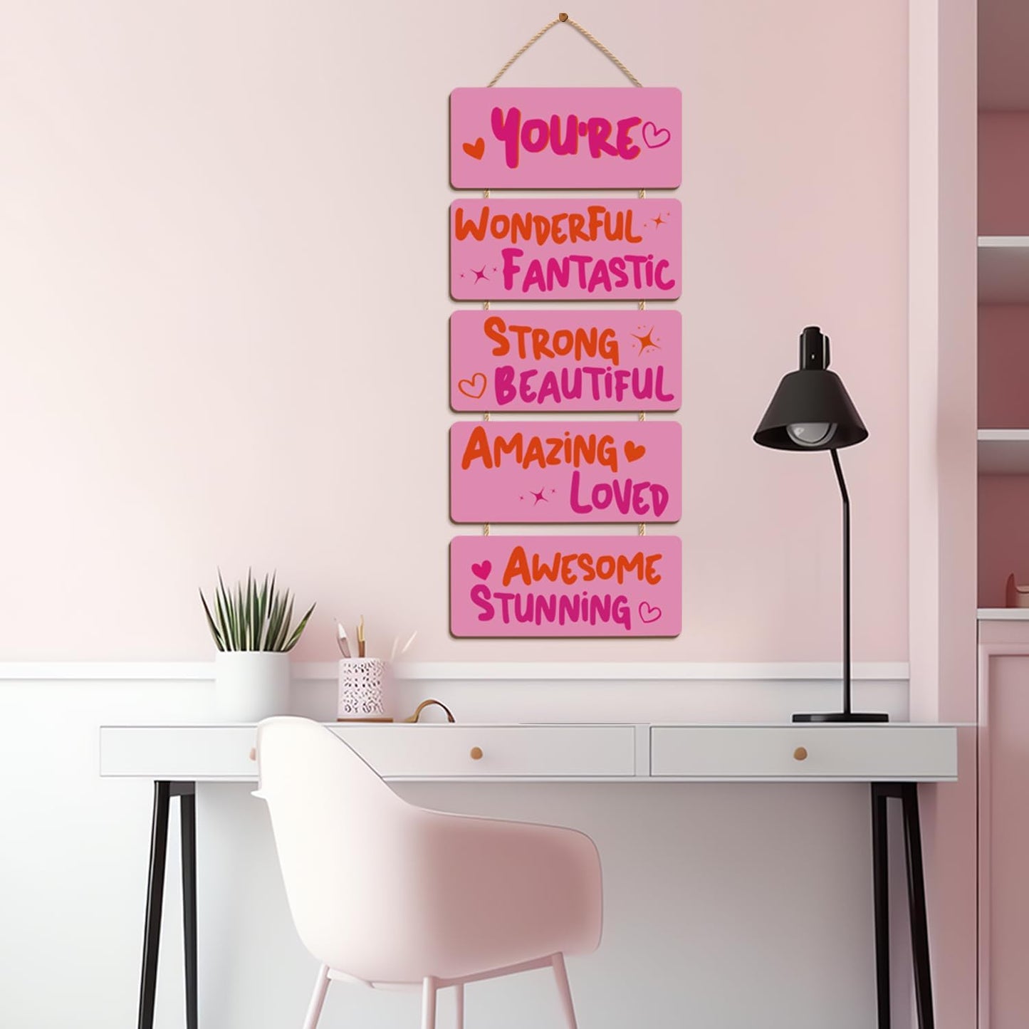 Pink Room Decor Aesthetic, Wooden Hanging Plaque Girls wall Decor Inspirational Girly Wood Wall Art for Kids Teenage Home Bedroom Nursery Classroom Dorm