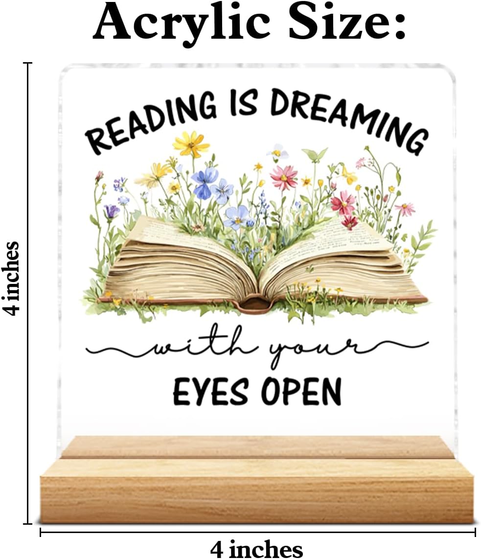Book Lovers Gifts for Women Her, Motivational Gifts for Bookworms Reader Lovers, Reading Is Dreaming with Your Eyes Open Clear Acrylic Desk Decorative Sign Reading Room Library Desk Decor