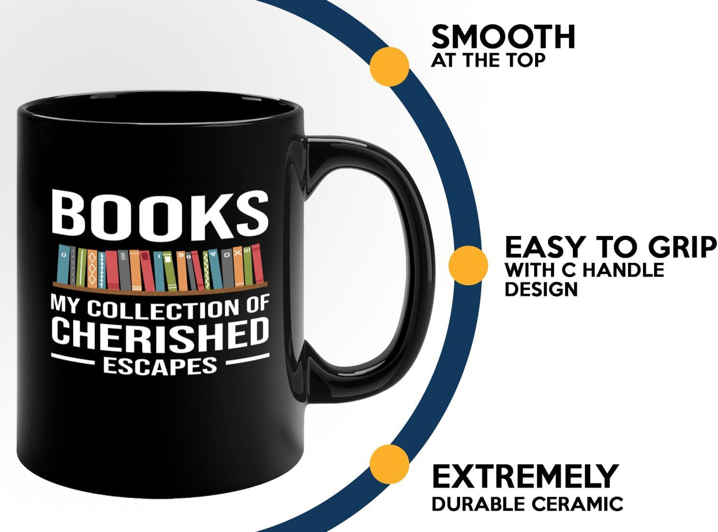 Book Lover Coffee Mug 11oz Black -Cherished Escapes - Writer Editor Bookish Librarian Bibliophile Bookish Grammar Philosophers