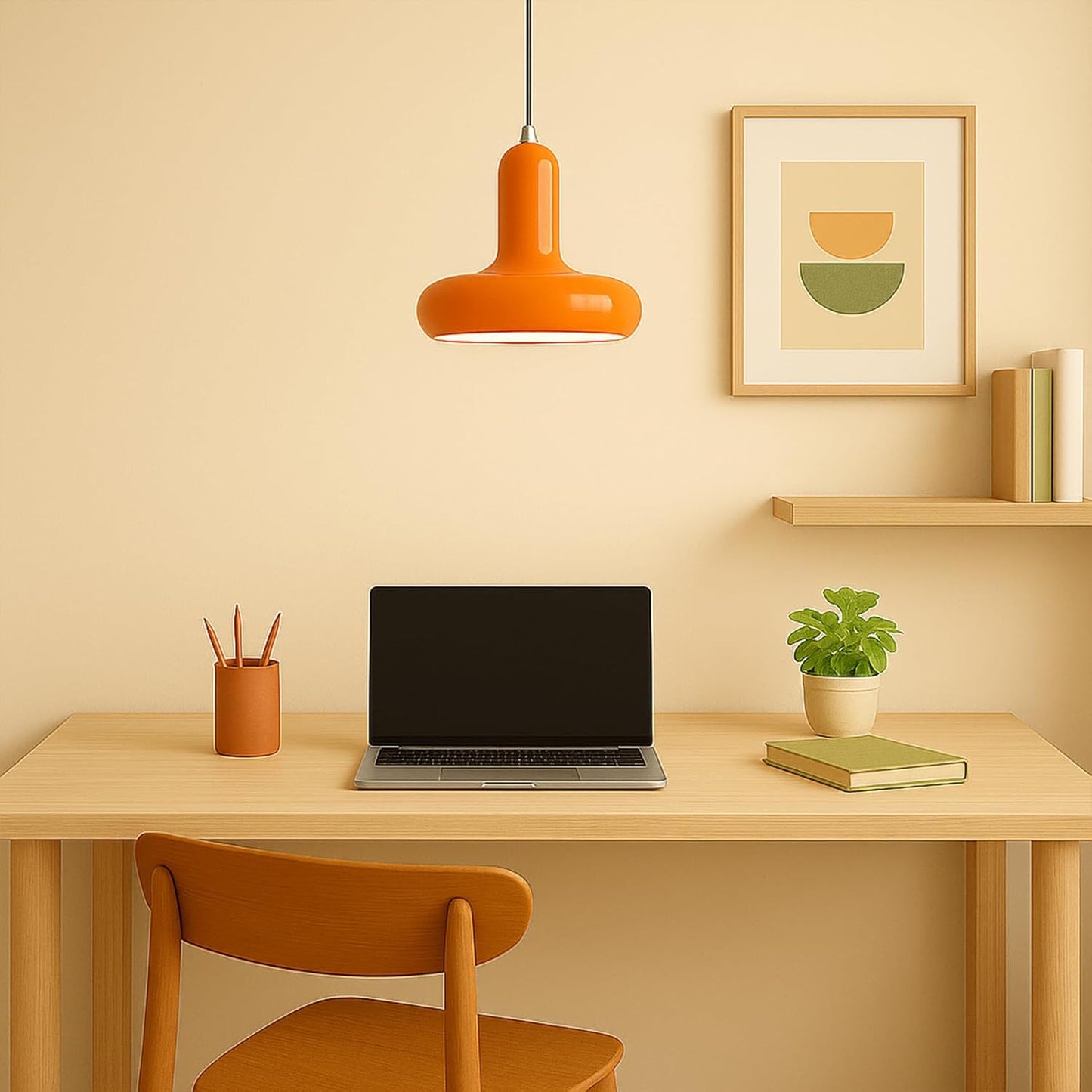 Modern Coloured Pendant Light with E26 Base and Adjustable Cable 150 cm, Metal Ceiling Lamp for Kitchen, Bedroom, Dining Room, Entryway or Cafeteria Minimalist Style (Orange)